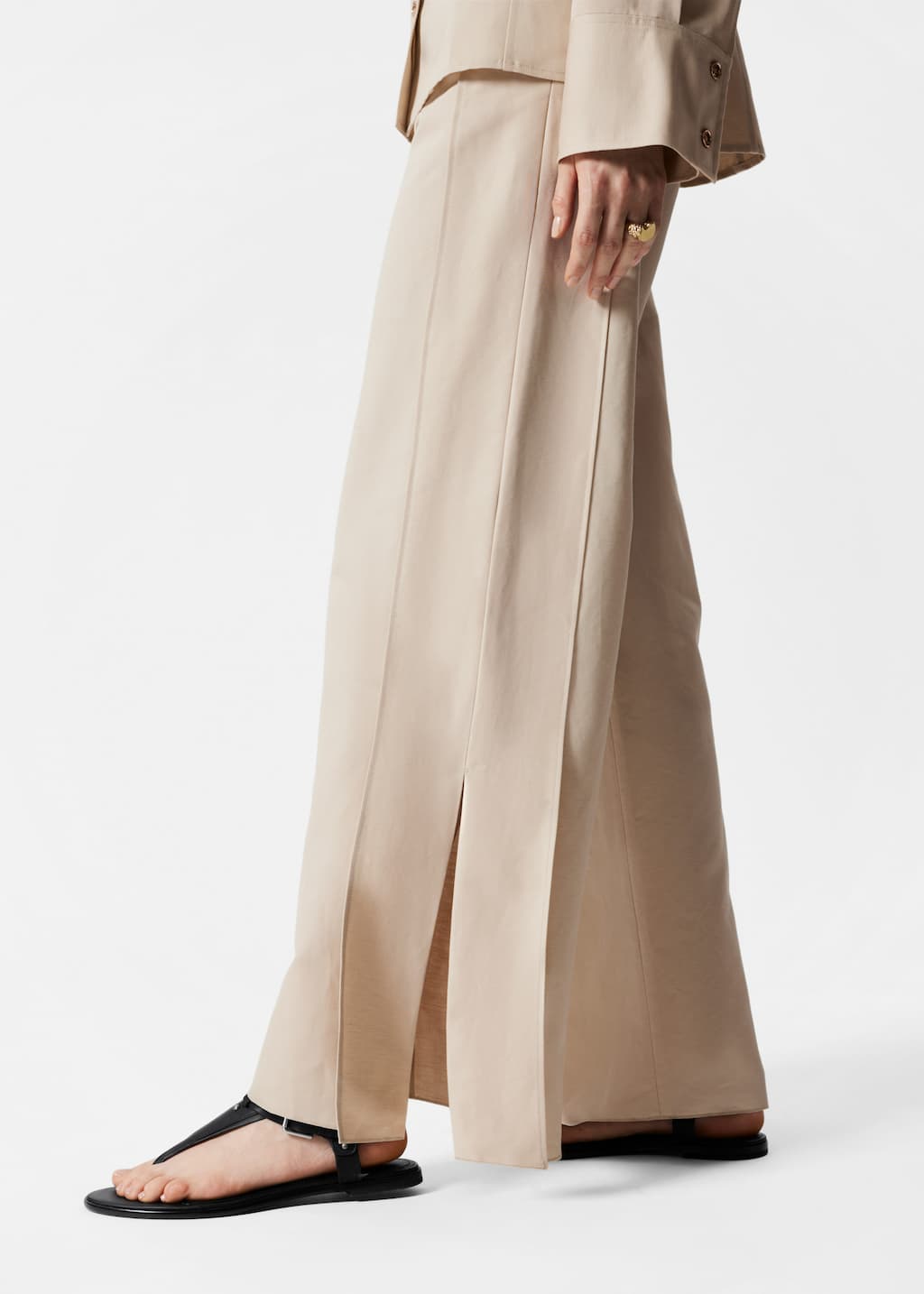 Image of Wide-Leg Side-Slit Trousers