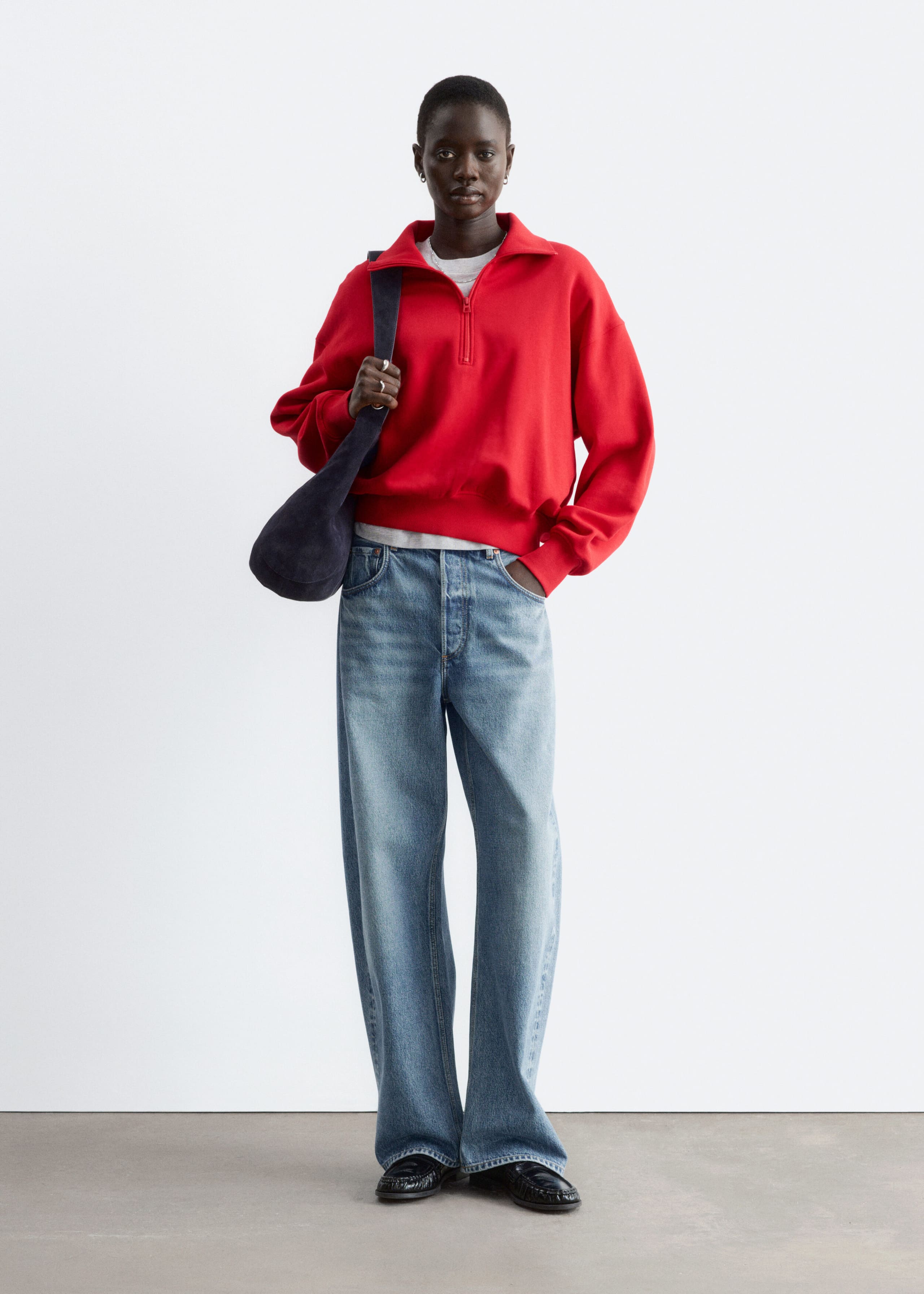 Baumwoll-Sweatshirt mit kurzem Reißverschluss - Rot - Stillleben