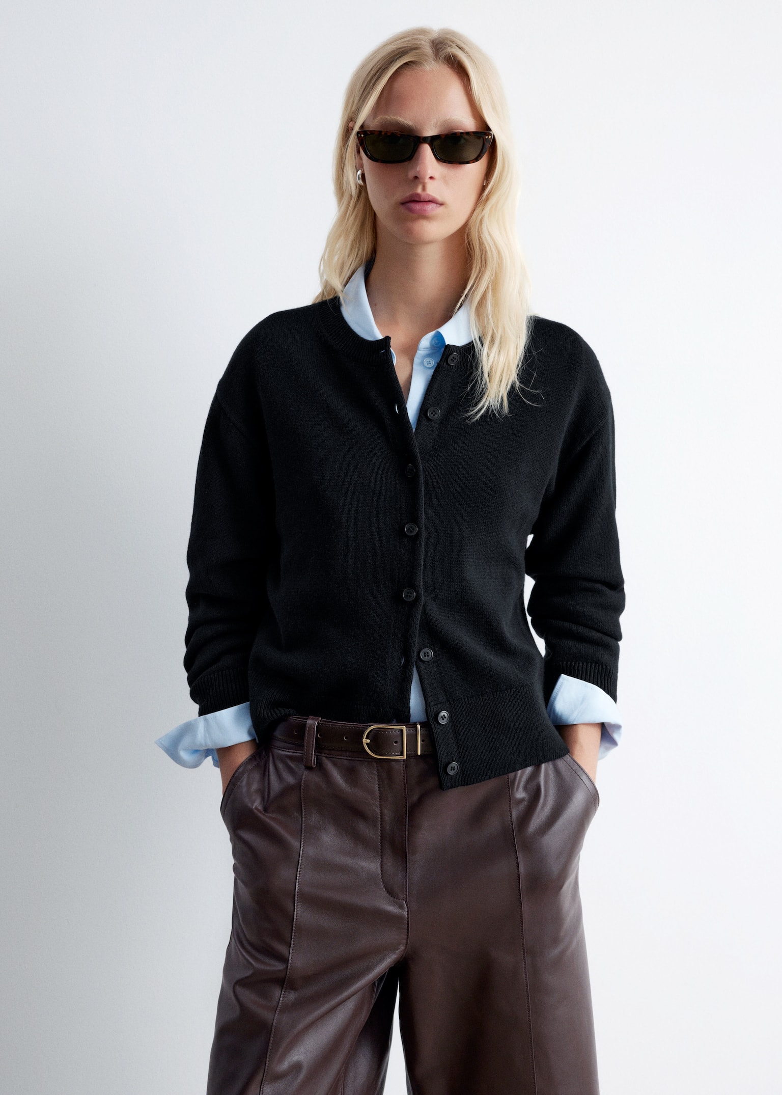 Wool-Blend Cardigan - Black/Mole/Dark Red/Light Brown