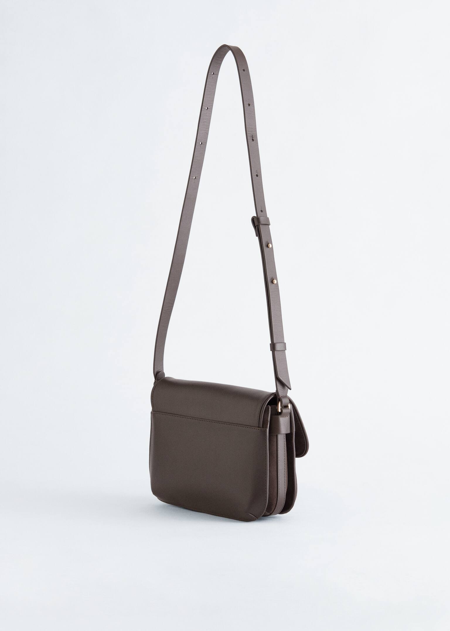 Podwójna skórzana torba crossbody - Ciemnoszary/Czarny - 4