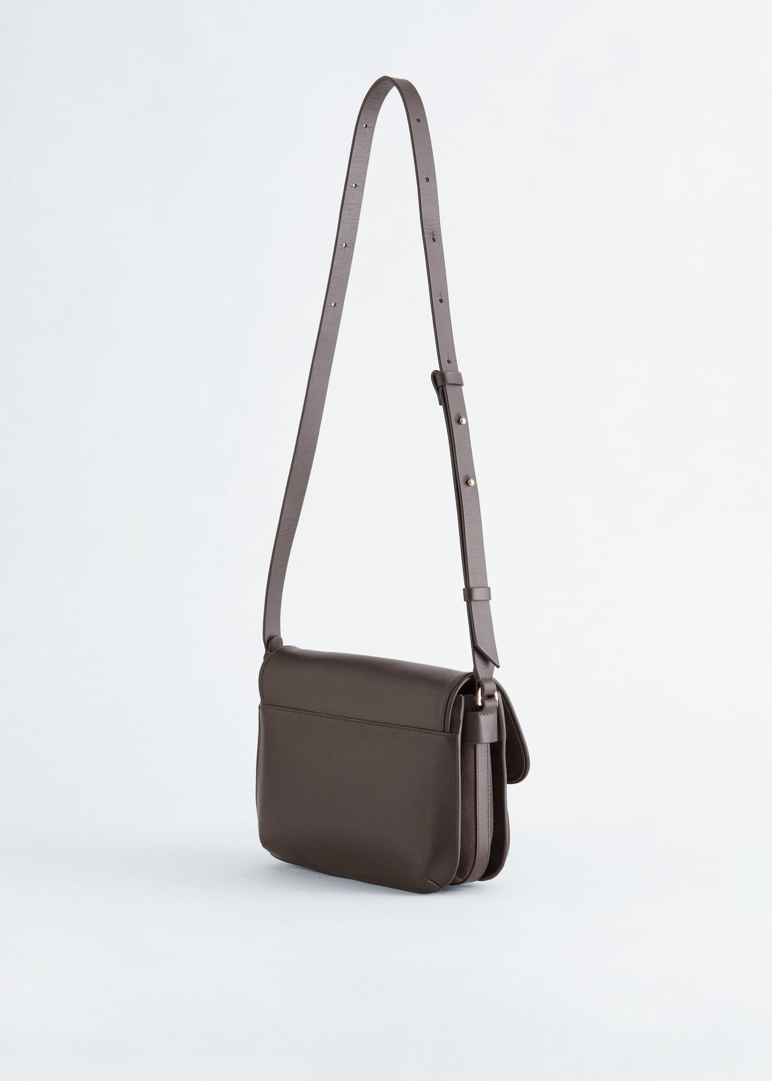 Borsa a tracolla in due tipi di pelle - Greige scuro/Nero - 5