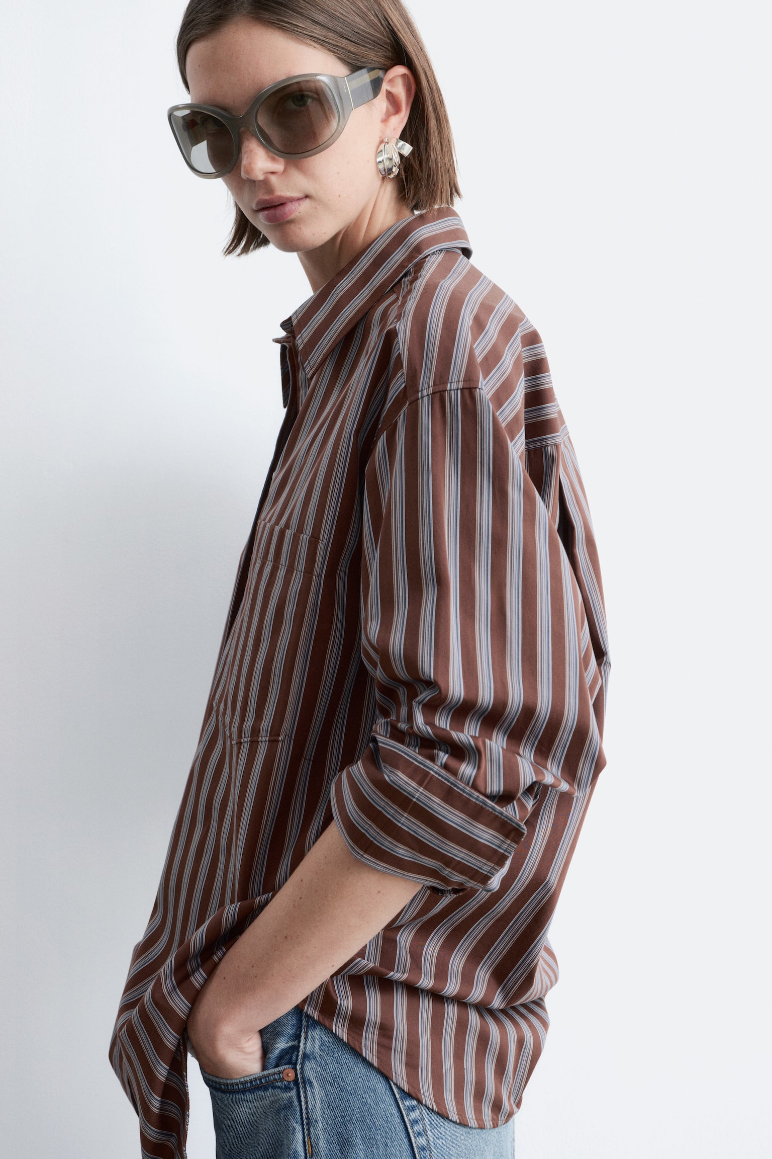 Camisola de algodão - Riscas em castanho/azul/Branco/Riscas/Rosa/Riscas vermelhas/Bege escuro - 1