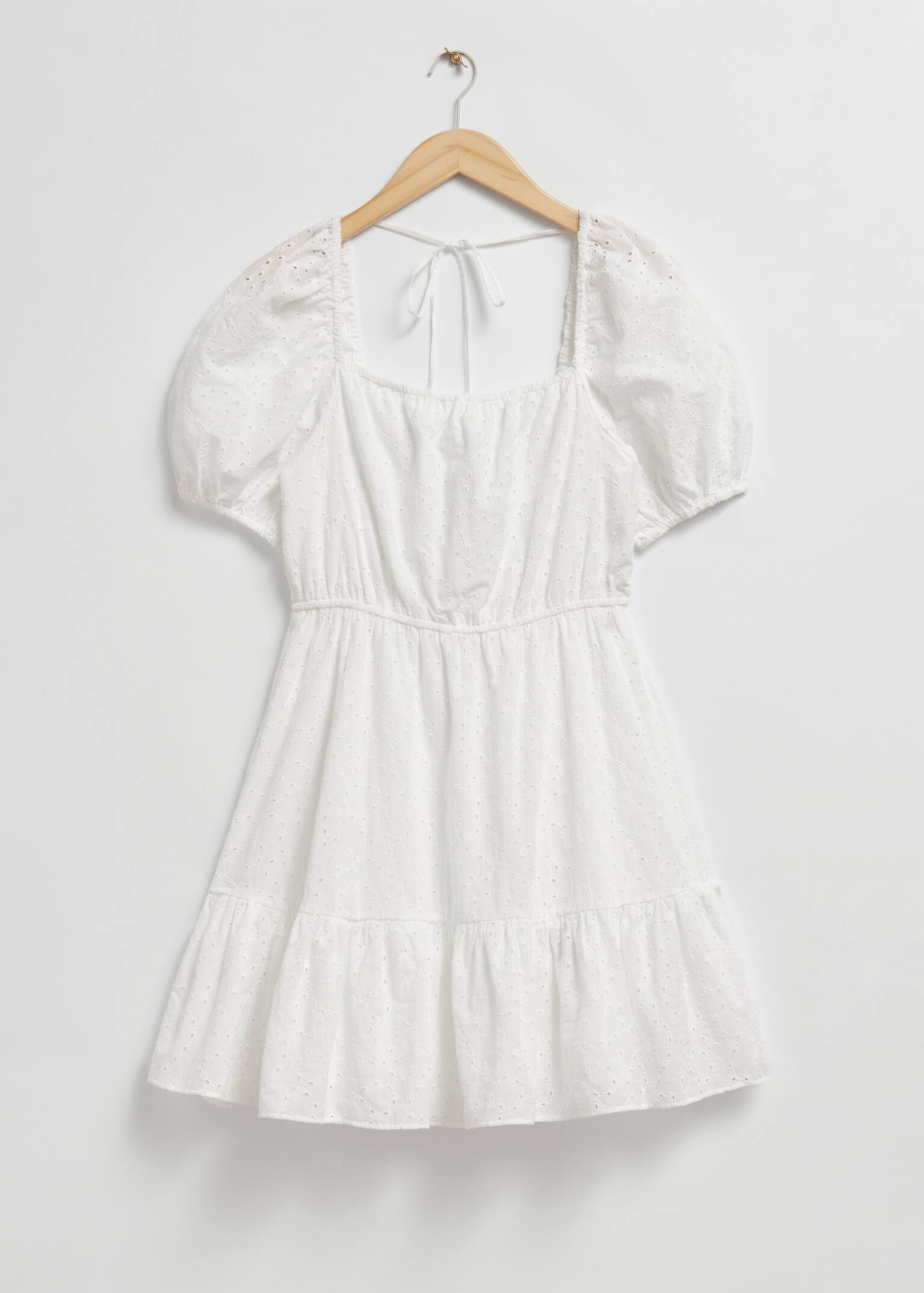 Voluminous Broderie Anglaise Mini Dress - White