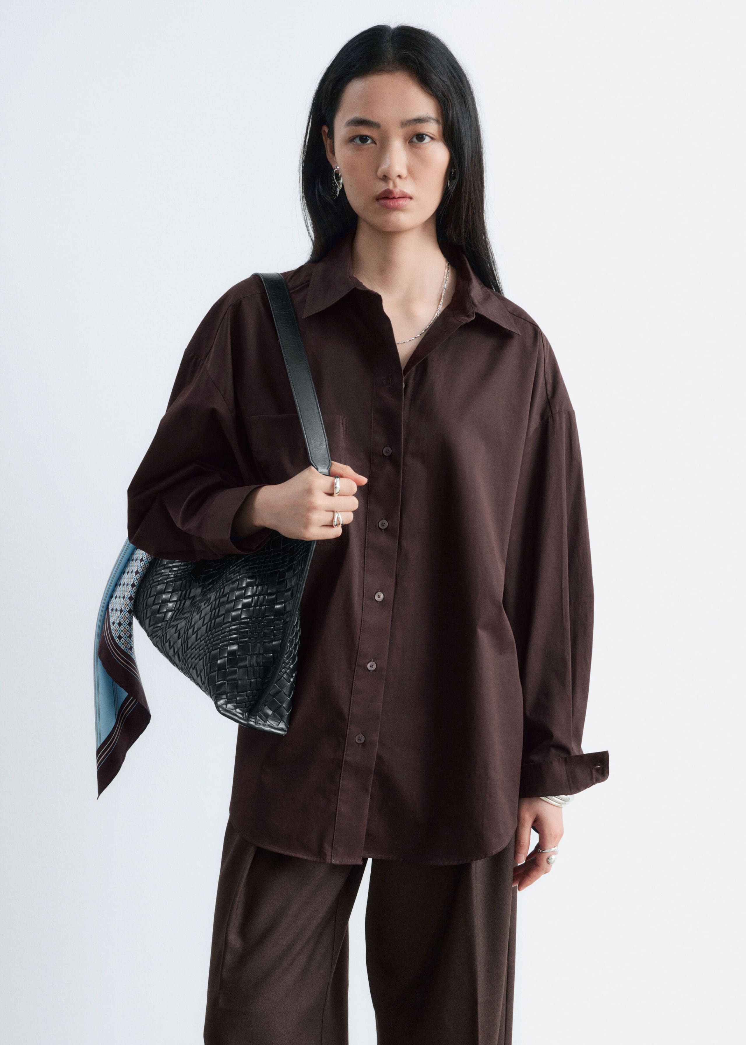 Camisa de algodón de corte holgado - Marrón oscuro - Bodegón