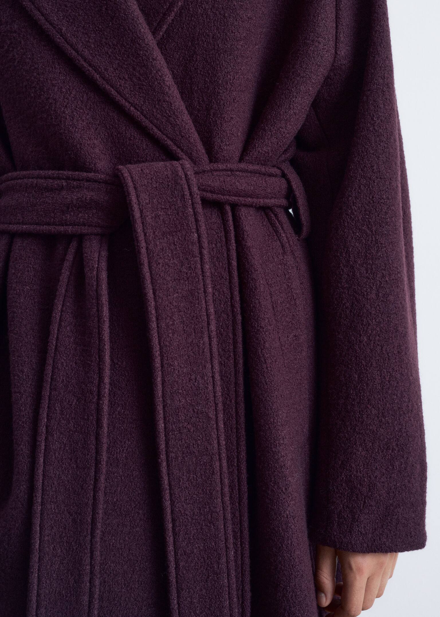 Volný vlněný kabát s páskem - Tmavě fialová/Black/Námořnická modrá - 8