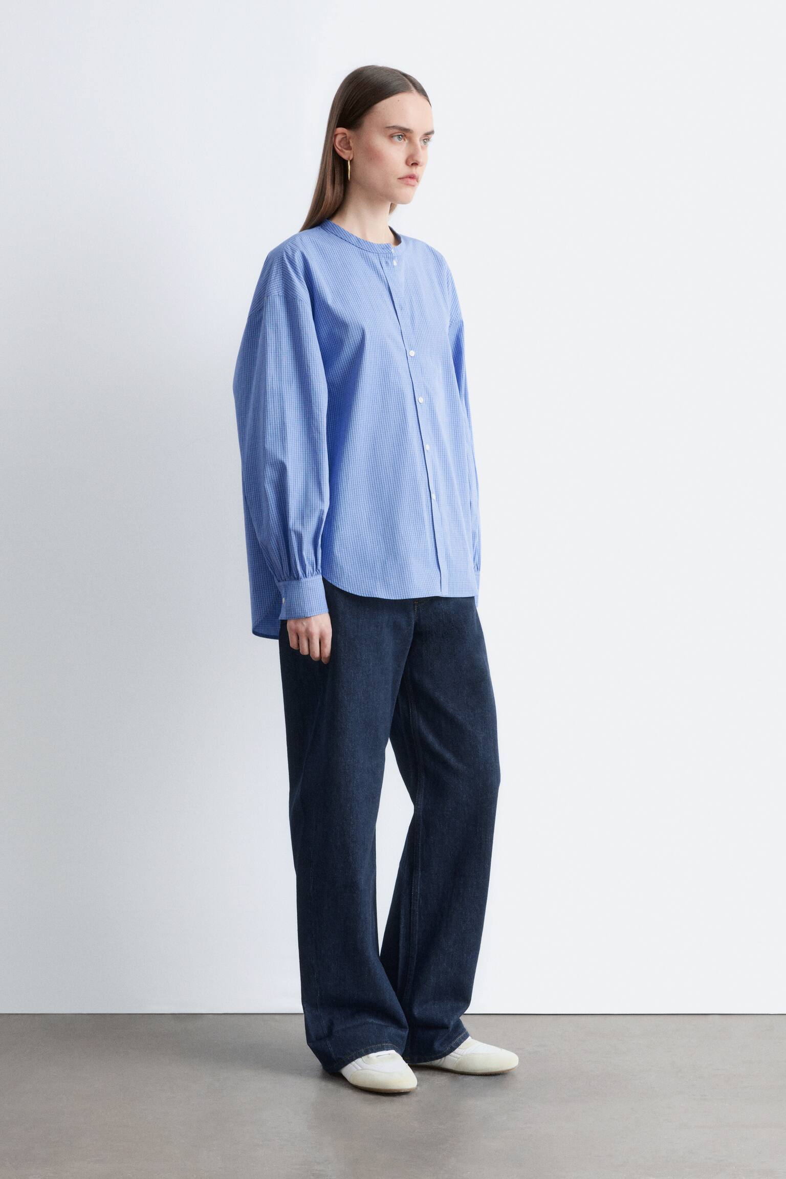 Oversized bomuldsskjorte - Blå/ternet/Sort ternet/Hvid - 1