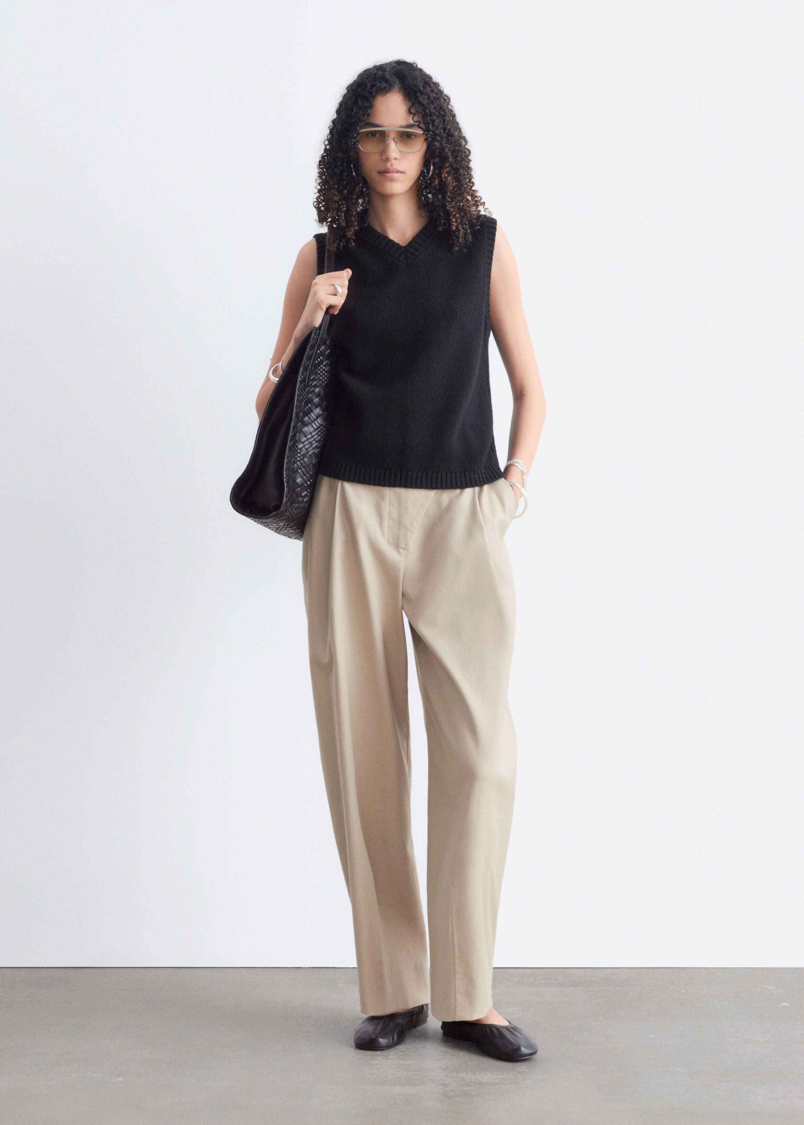 Wool-Cotton Knitted Vest - Black - Lookbook