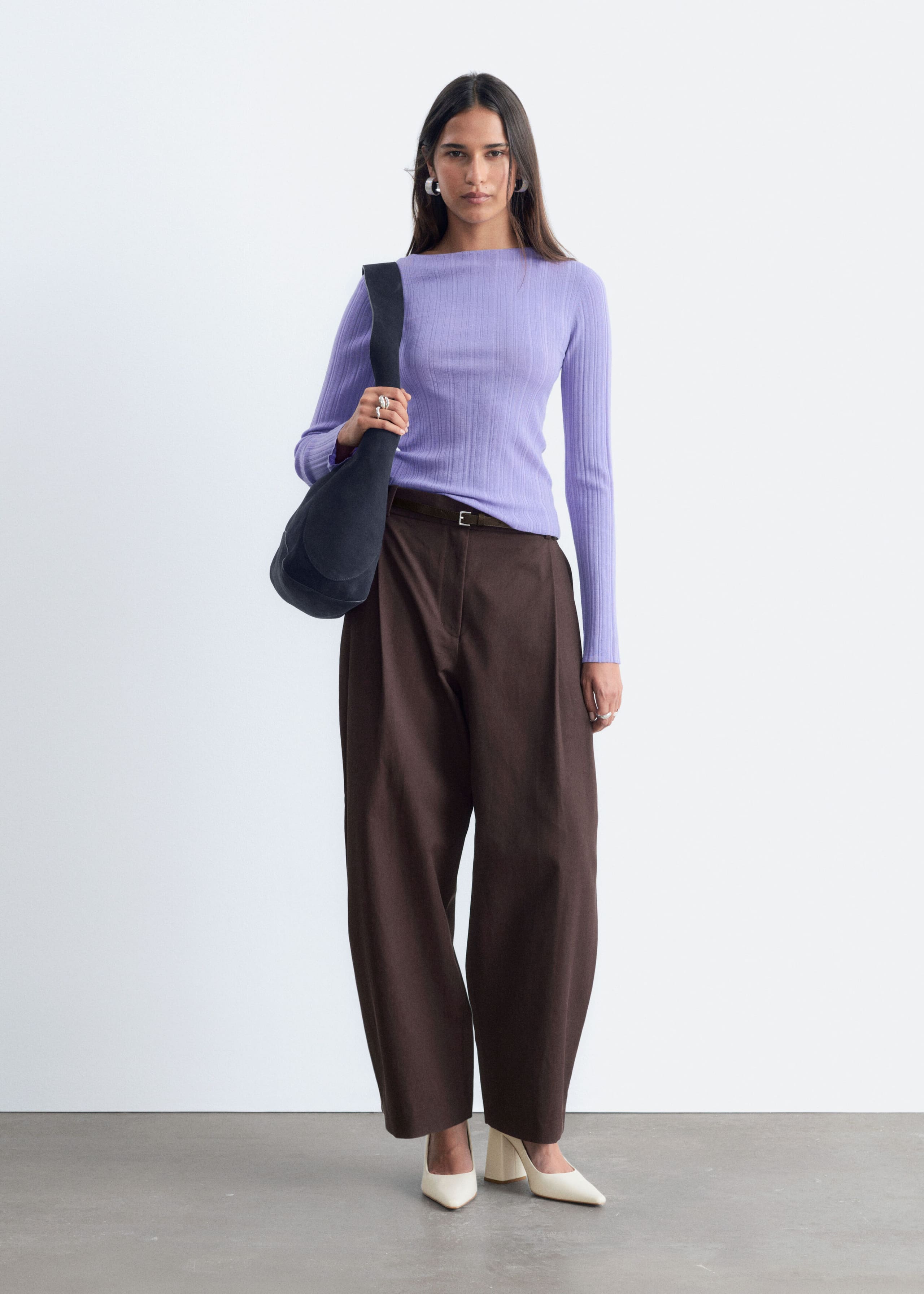 Rib-Knit Wool Boatneck Top - Bright Pink - Lookbook
