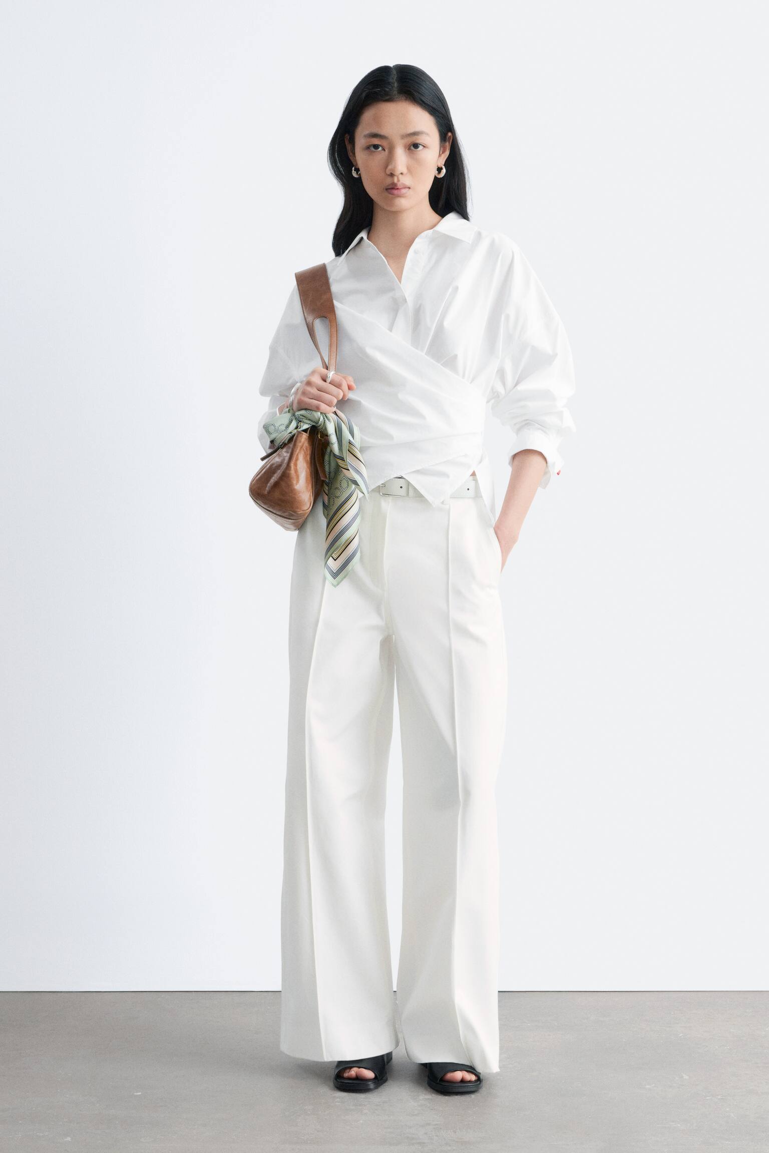 Chemise en coton à taille ceinturée - Blanc - 8