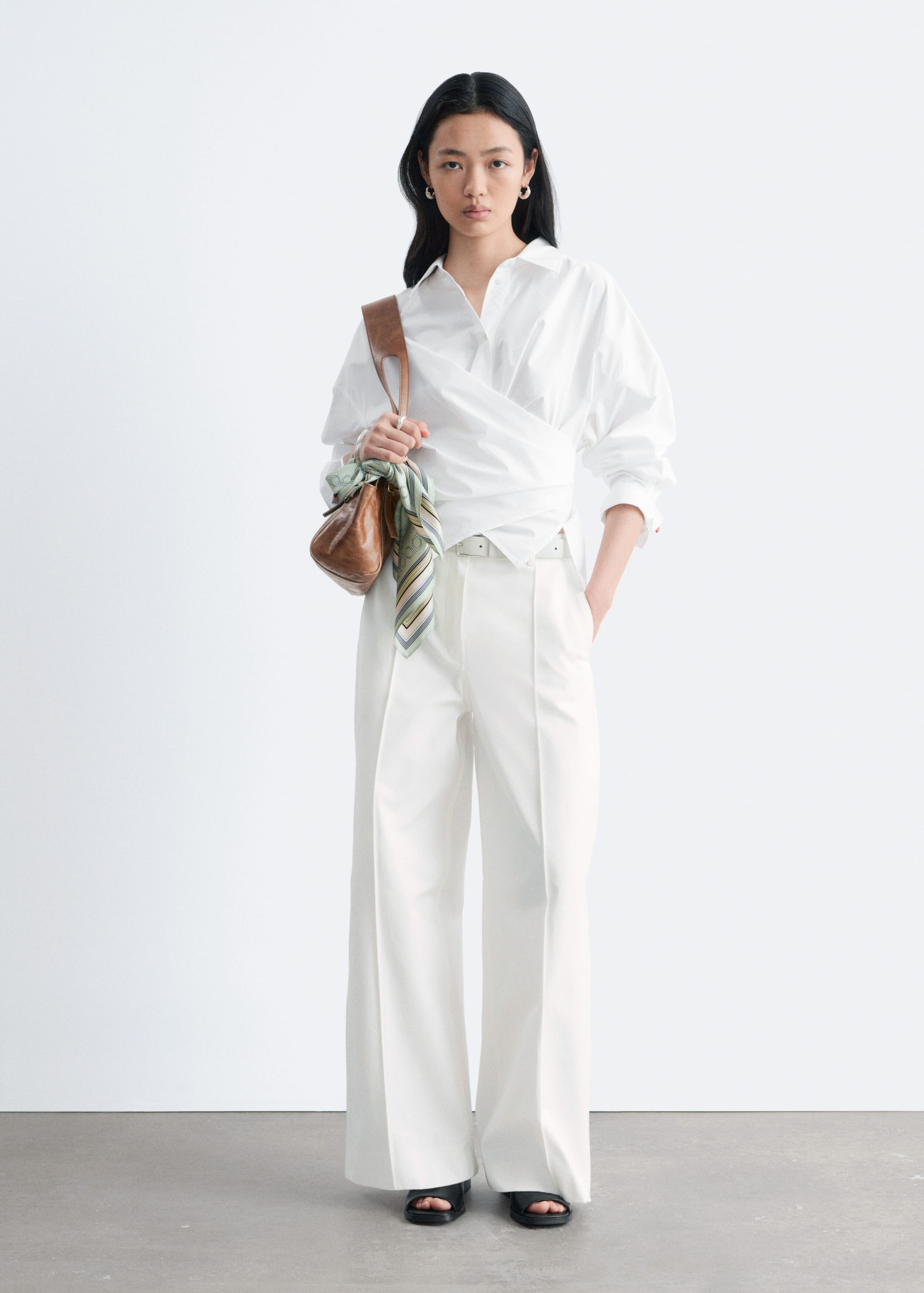 Image of Tie-Waist Cotton Shirt