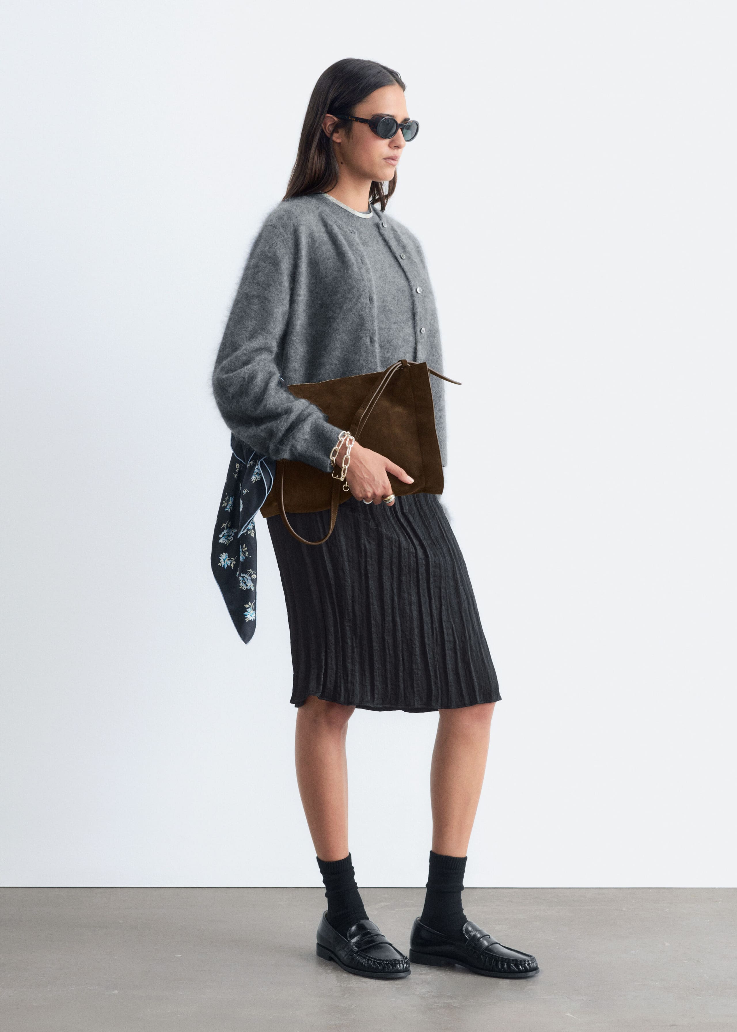 Brushed Cashmere Cardigan - Grey - Lookbook