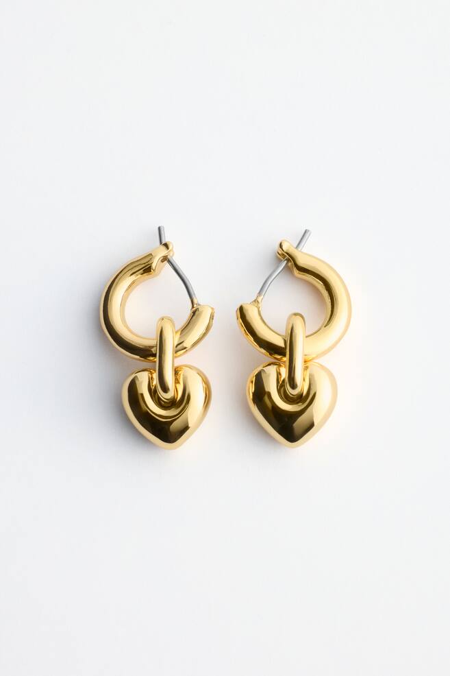 Heart-Pendant Hoop Earrings - Gold/Silver - 1