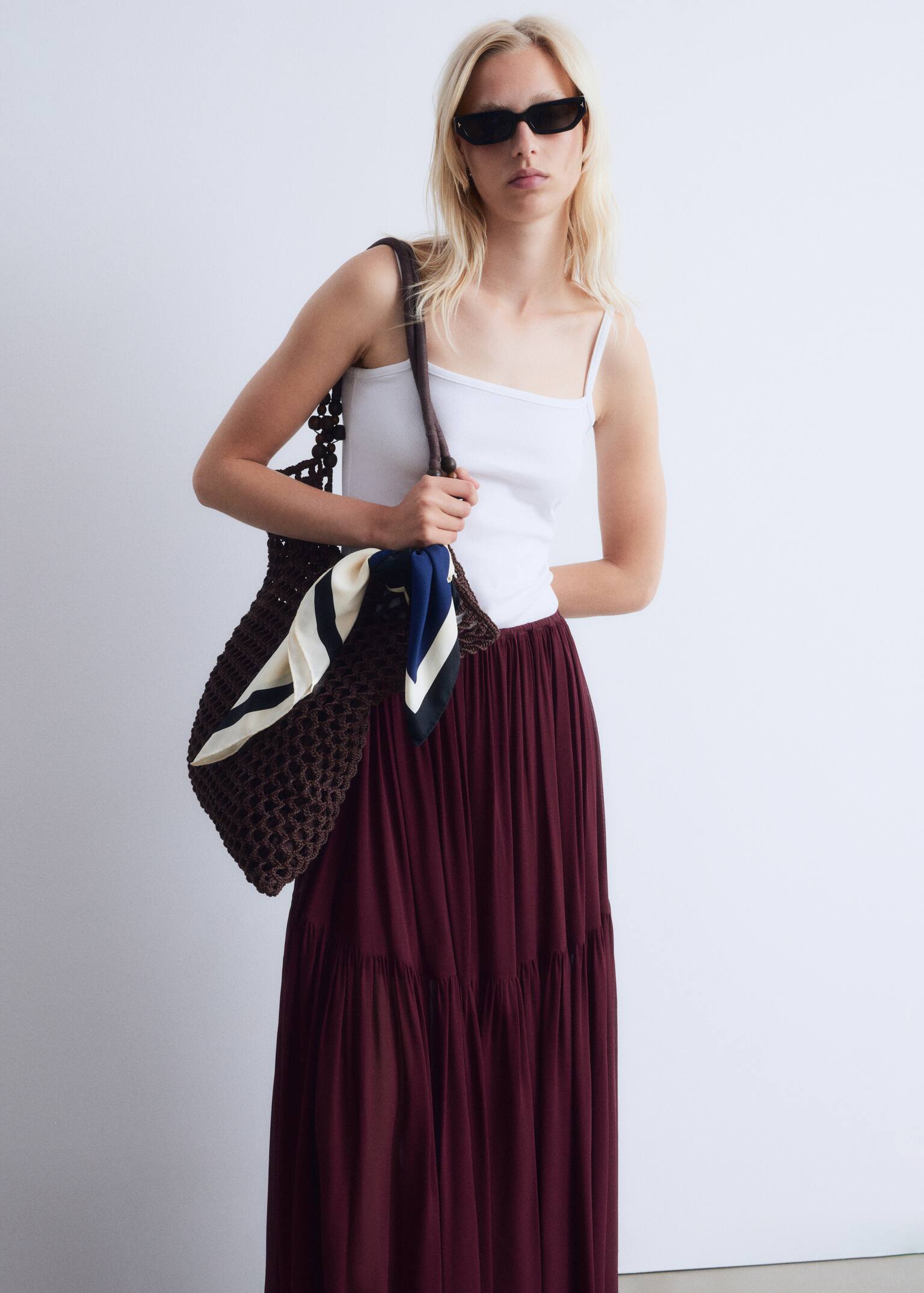 Chiffon Tiered Maxi Skirt - Dark Red - 4