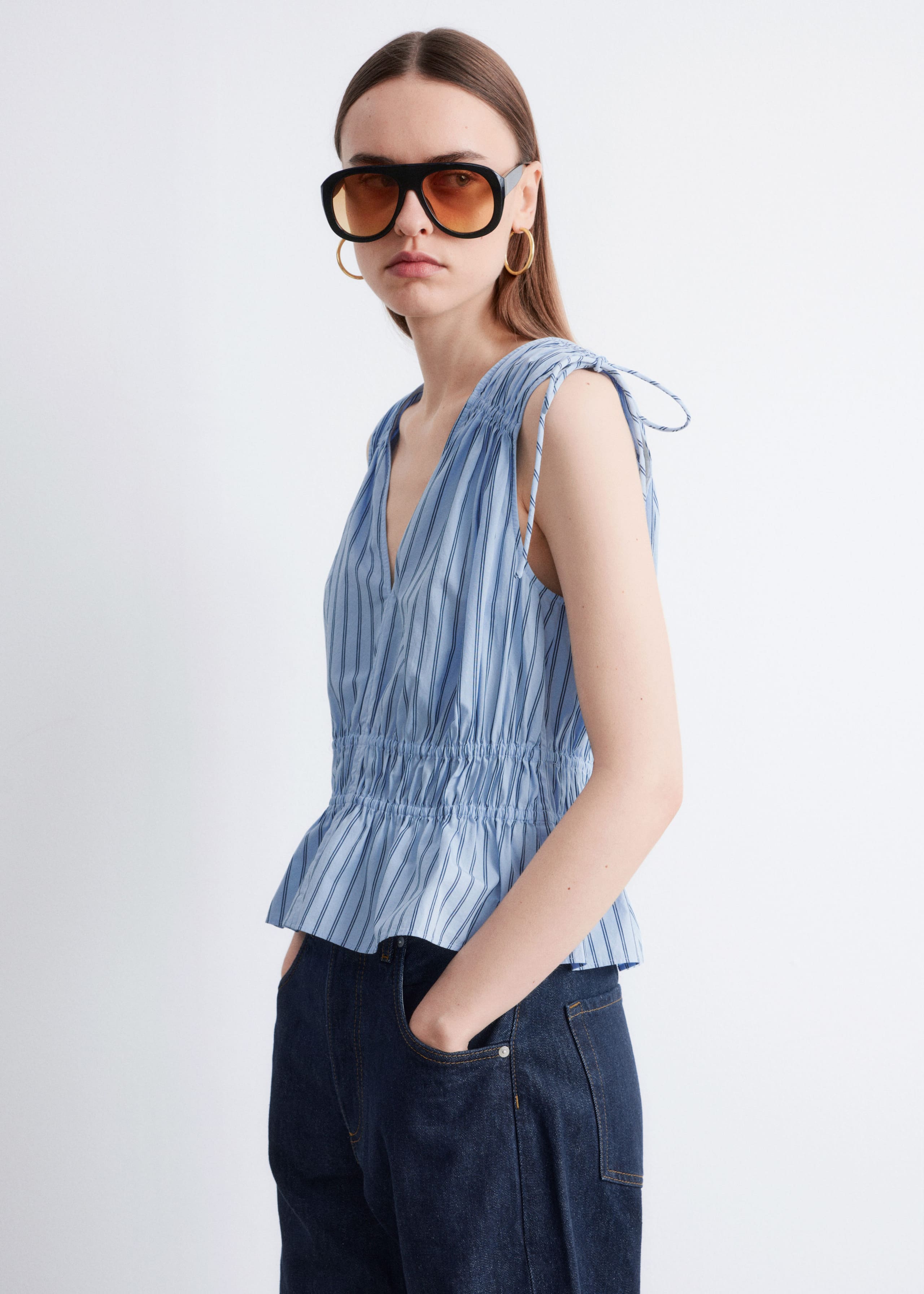 Gathered Top - Blue Stripe - Lookbook