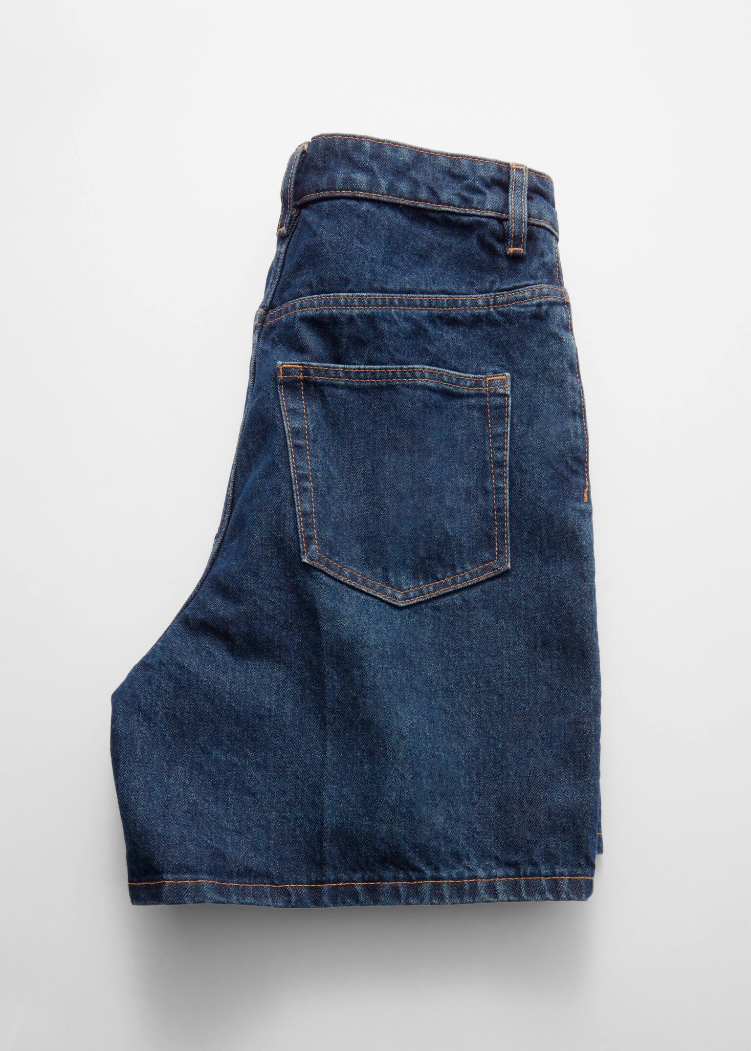 Pantaloni scurți denim cu crac larg - Albastru Mediu/Bej/Negru - 4