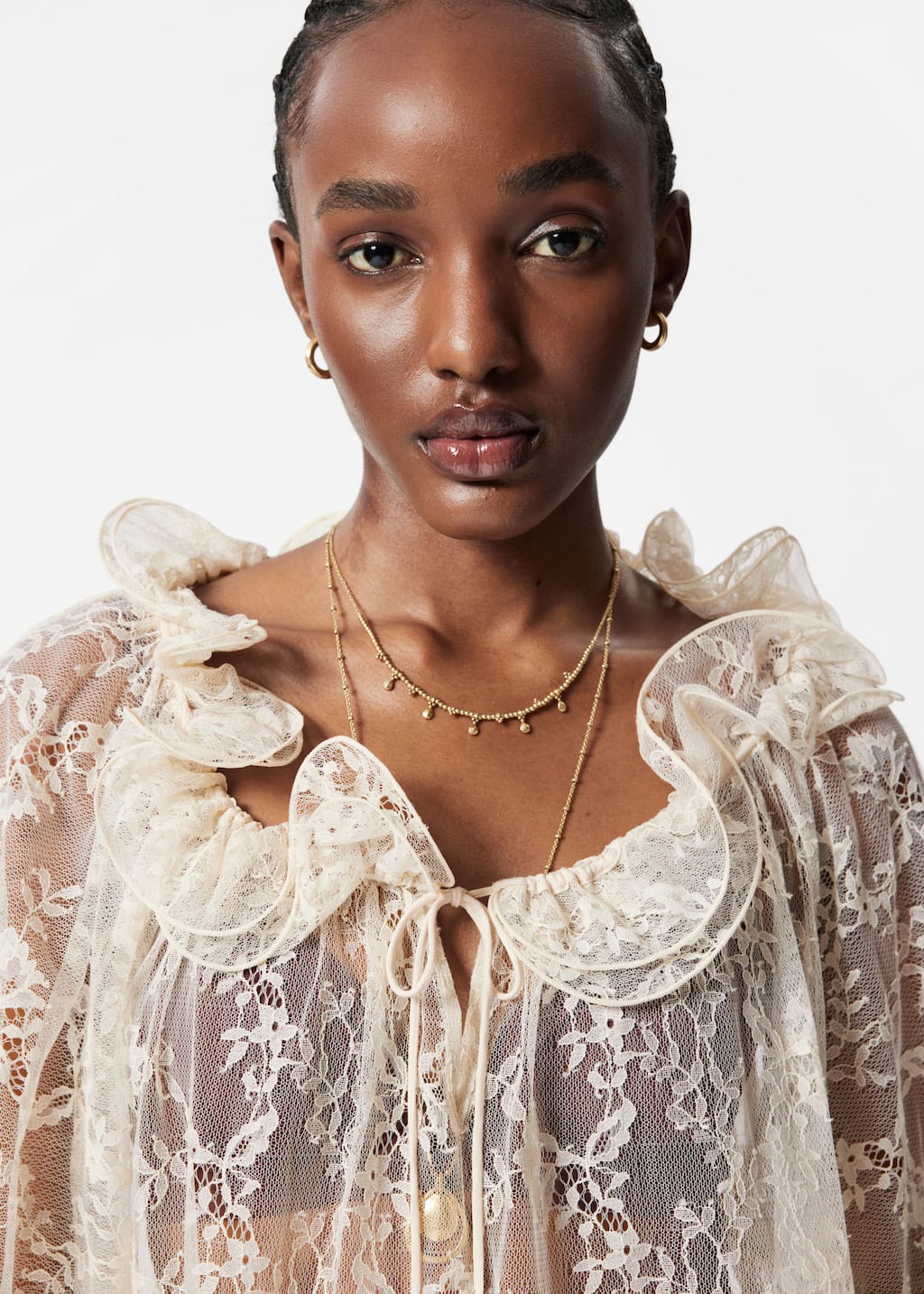 Ruffle Lace Blouse - Cream - Lookbook
