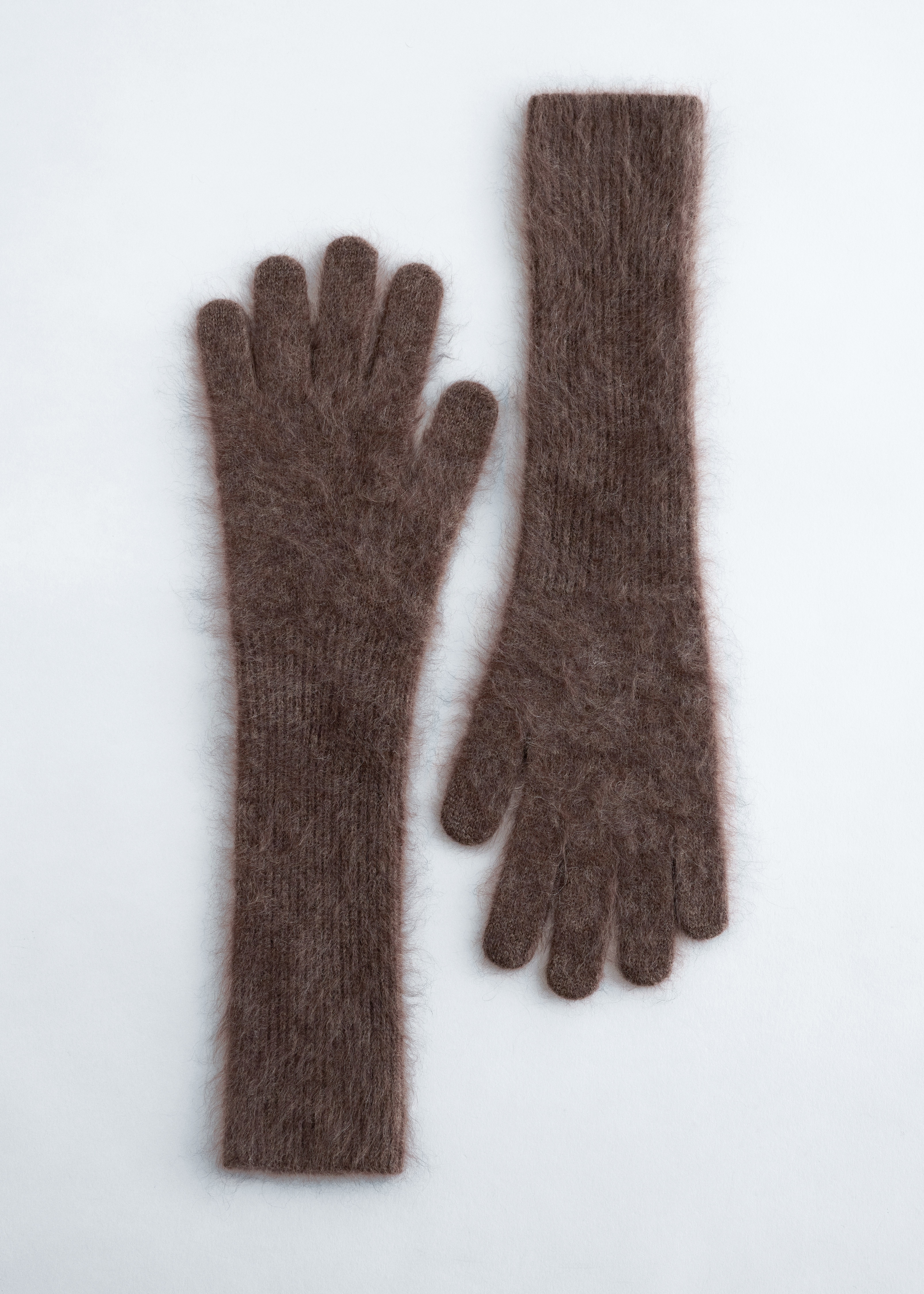 Pletené česané kašmírové rukavice - Tmavohnedá/Krémová