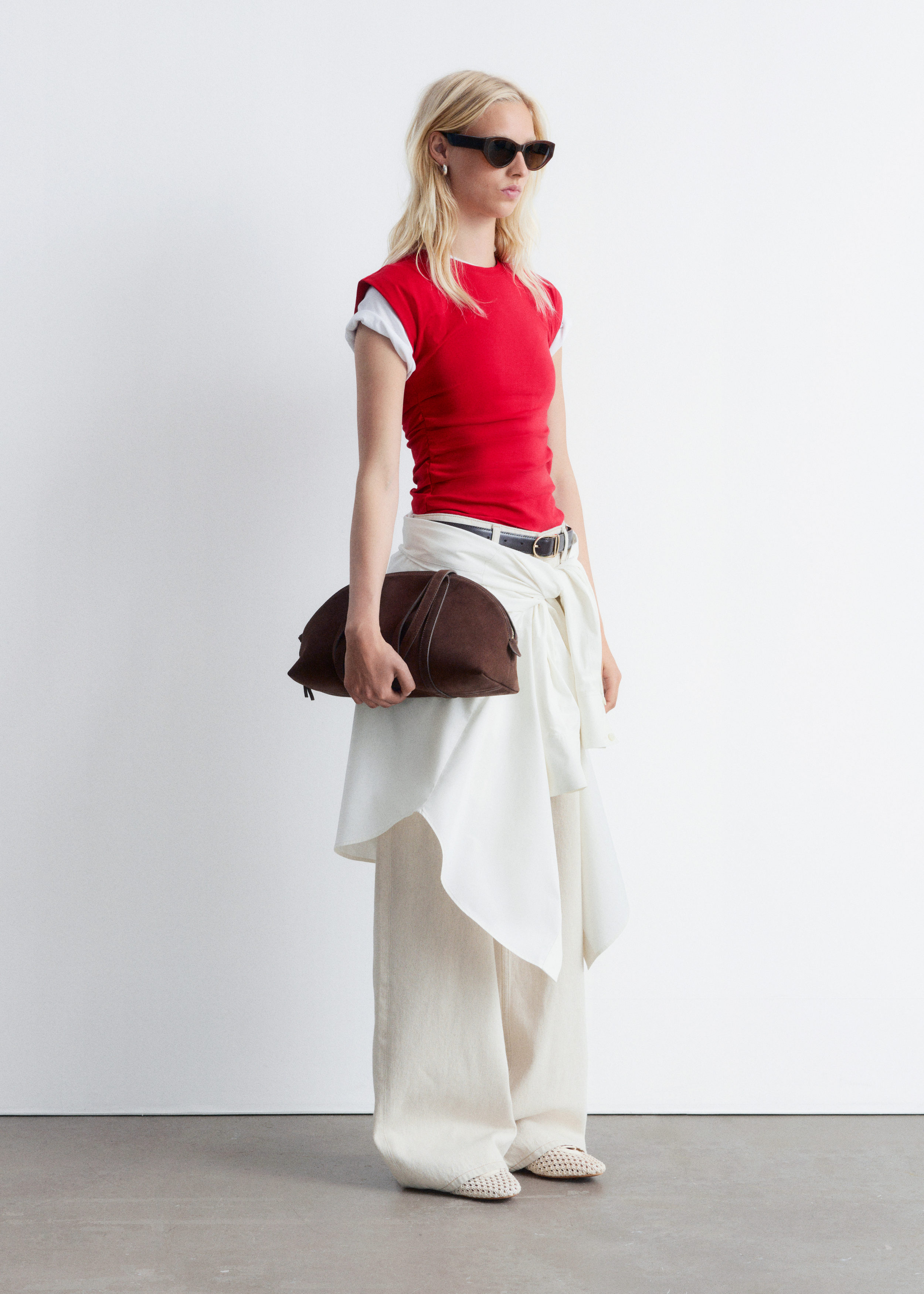 Ruched Jersey Tank Top - Red - Lookbook