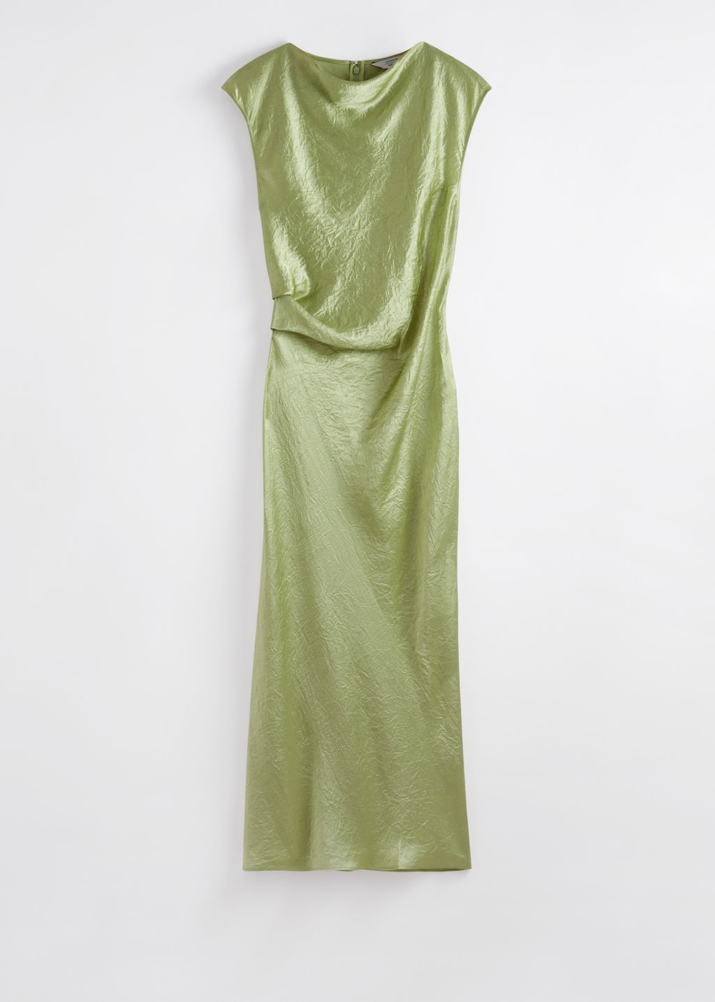 Vestido midi de satén con mangas cortas - Verde claro - Bodegón
