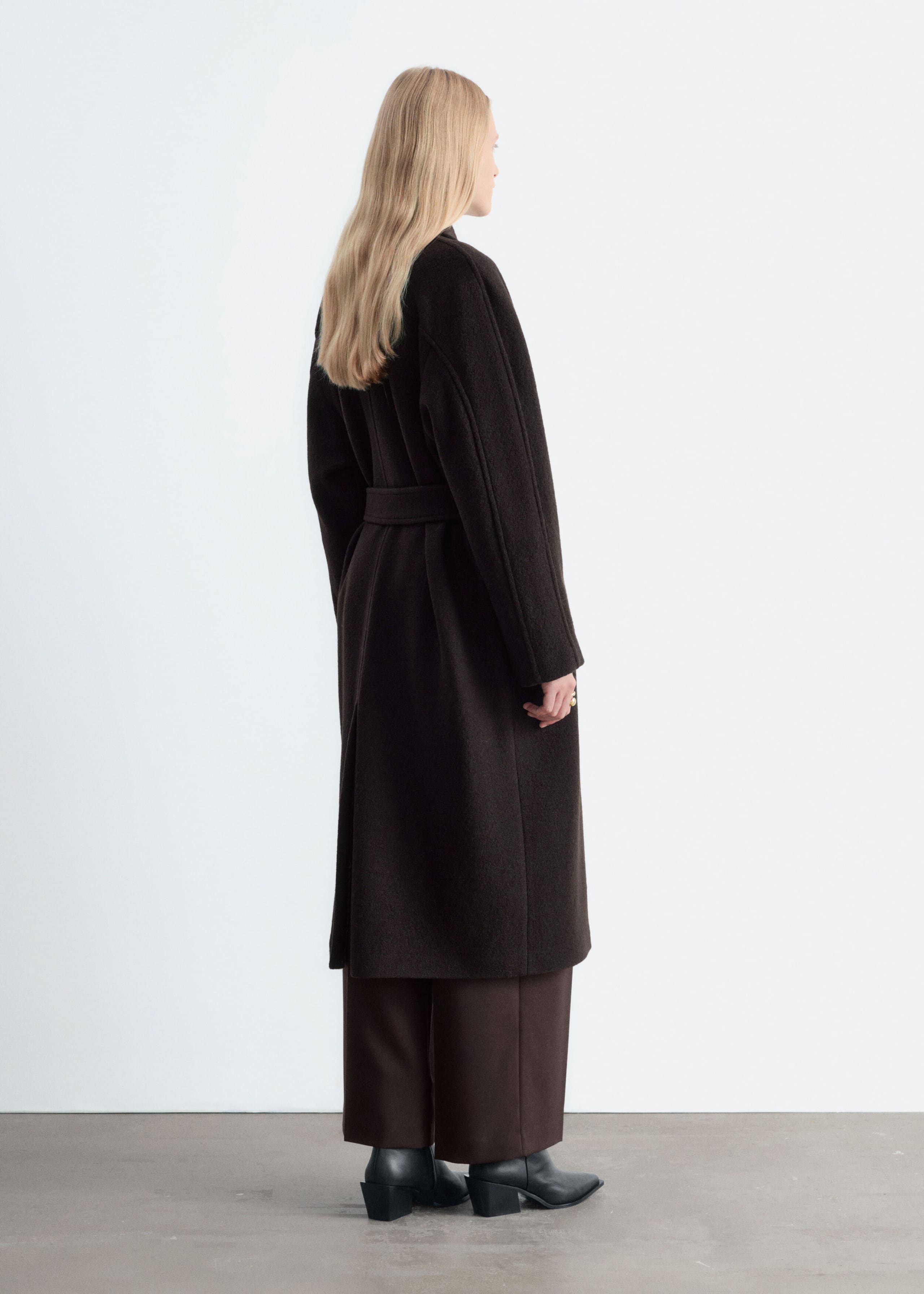 Bouclé Wool Car Coat - Dark Brown - Lookbook