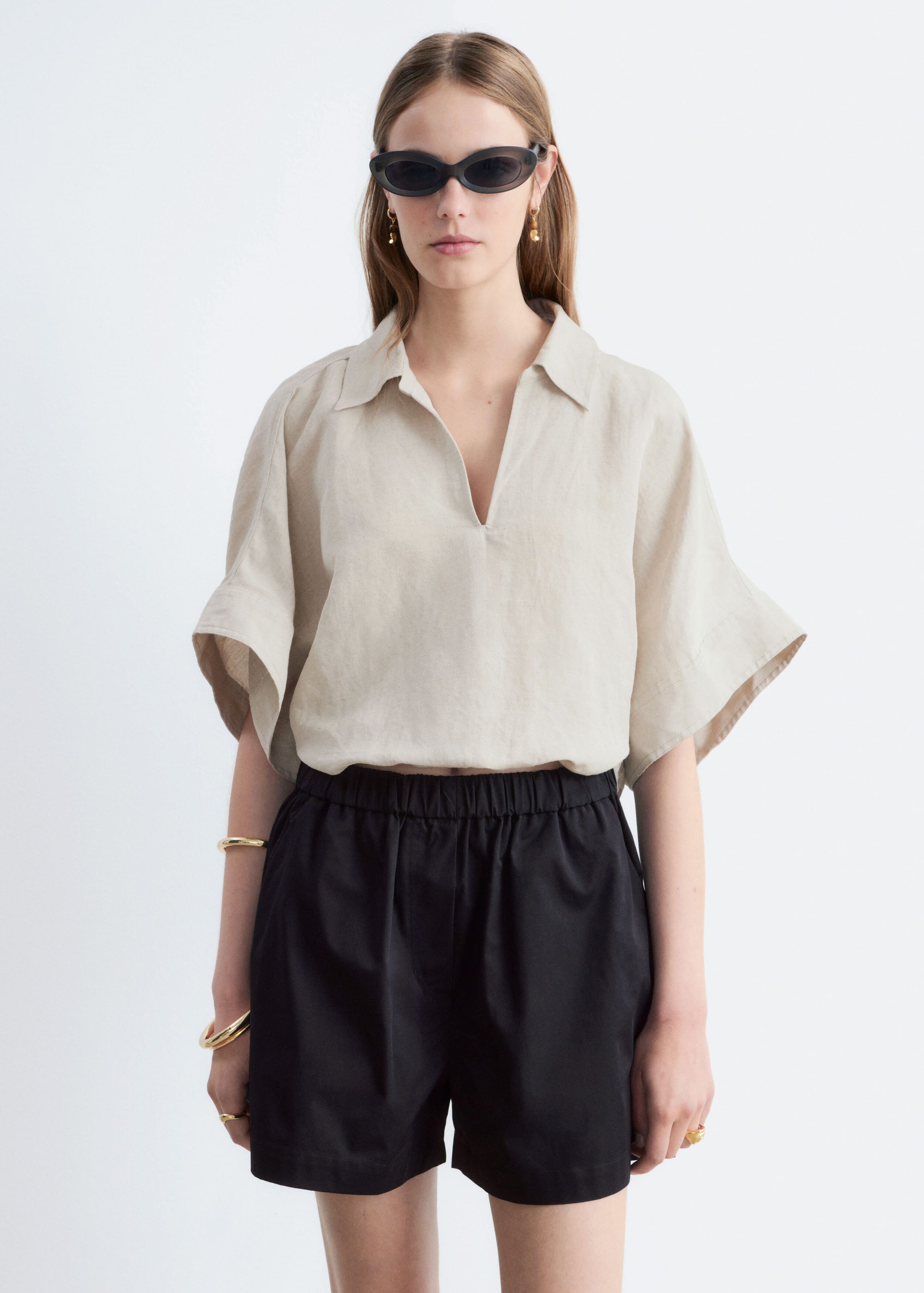 High-Waist Cotton Shorts - White - Lookbook