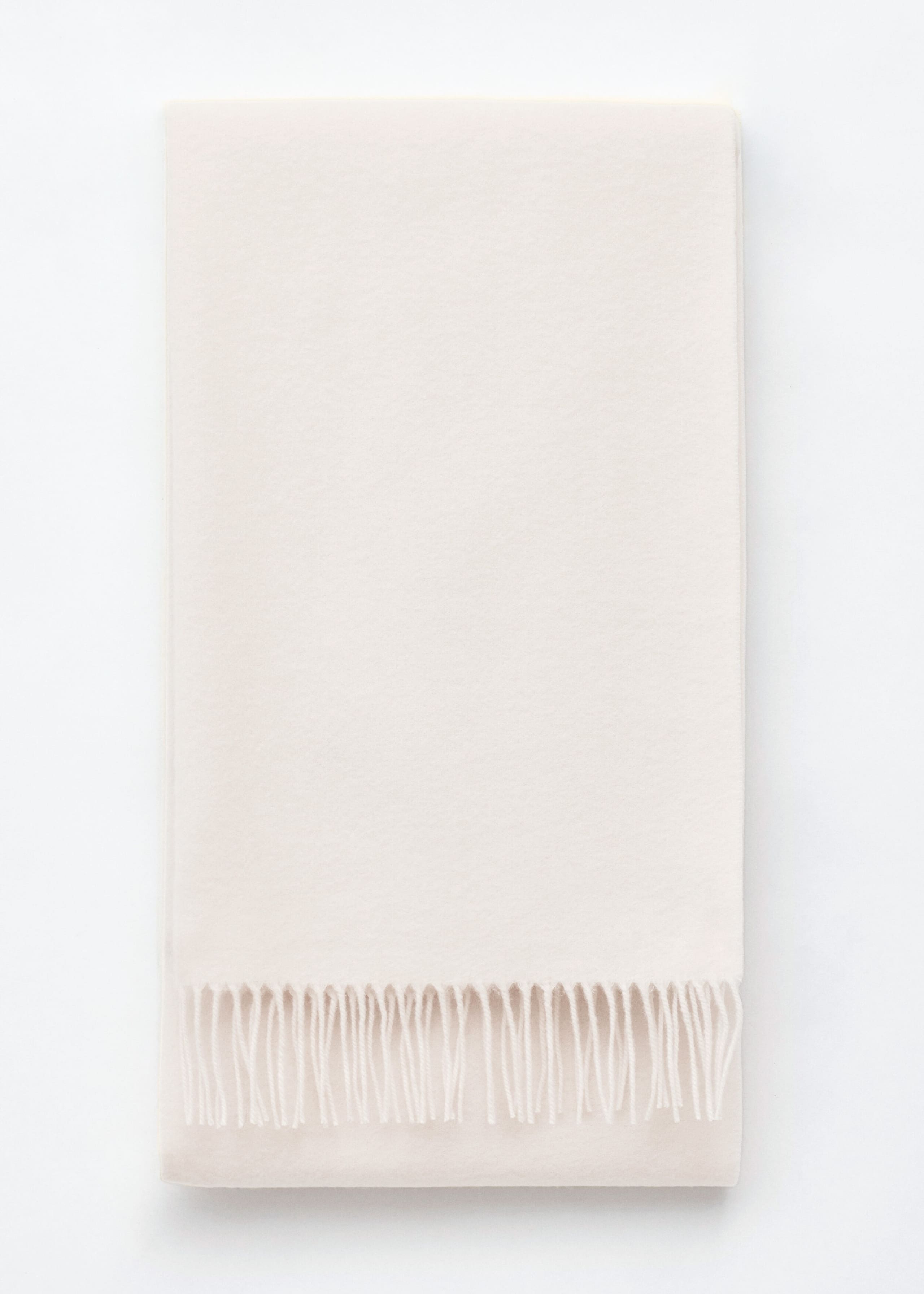 Fringed Wool Blanket Scarf - White - Still Life