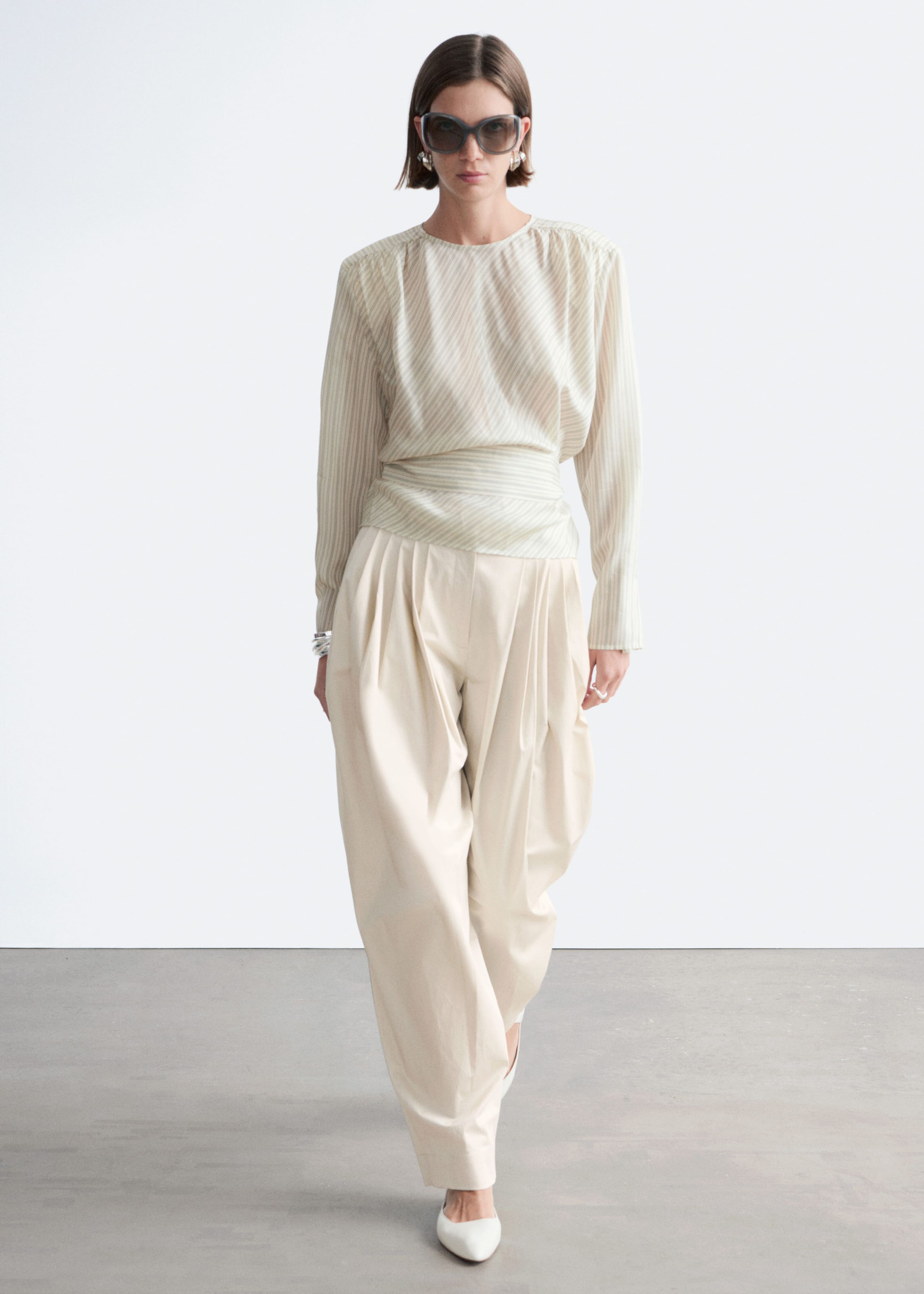 Image of Gathered Tie-Belt Blouse