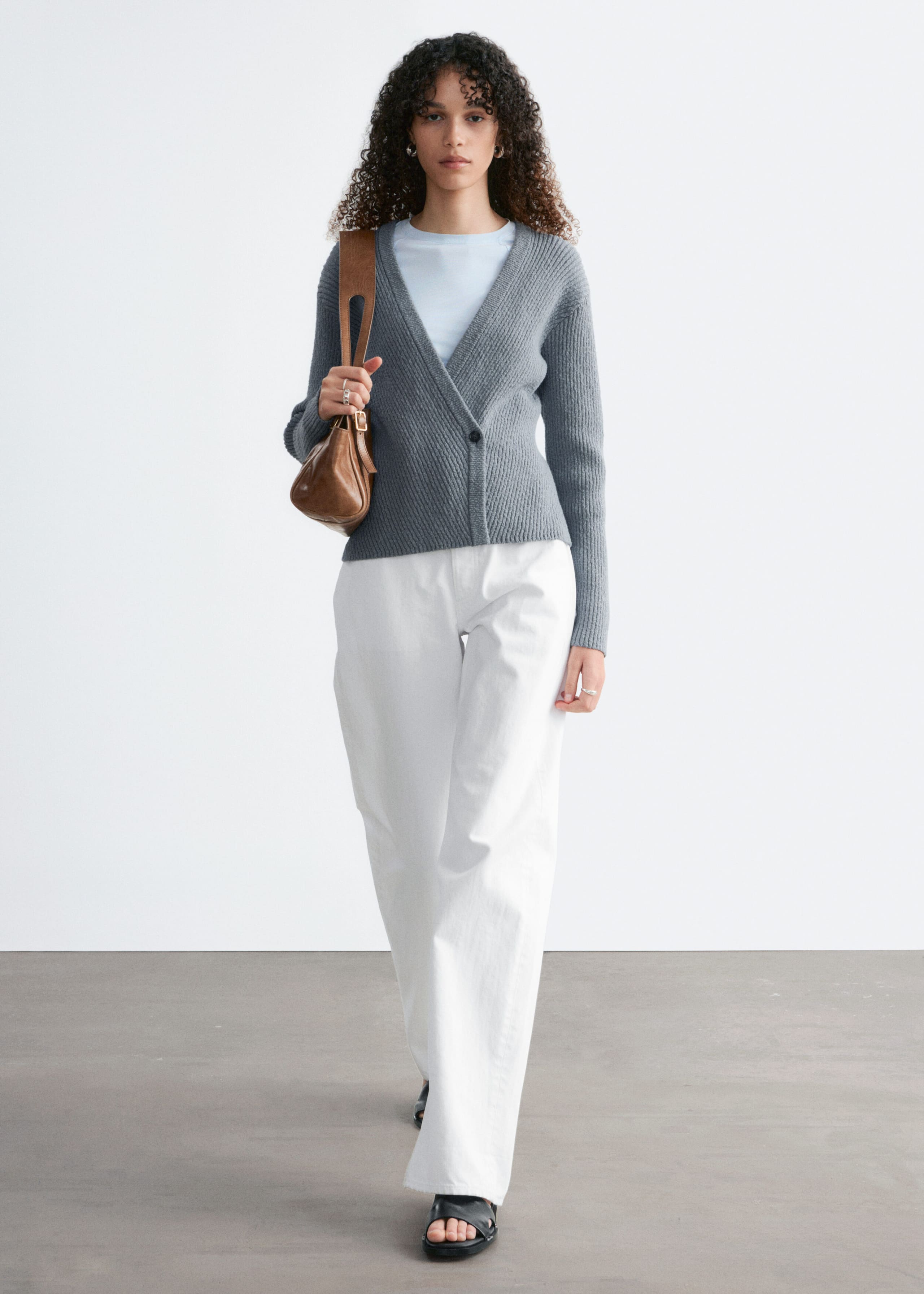 Ribbed Cotton Cardigan - White - Lookbook