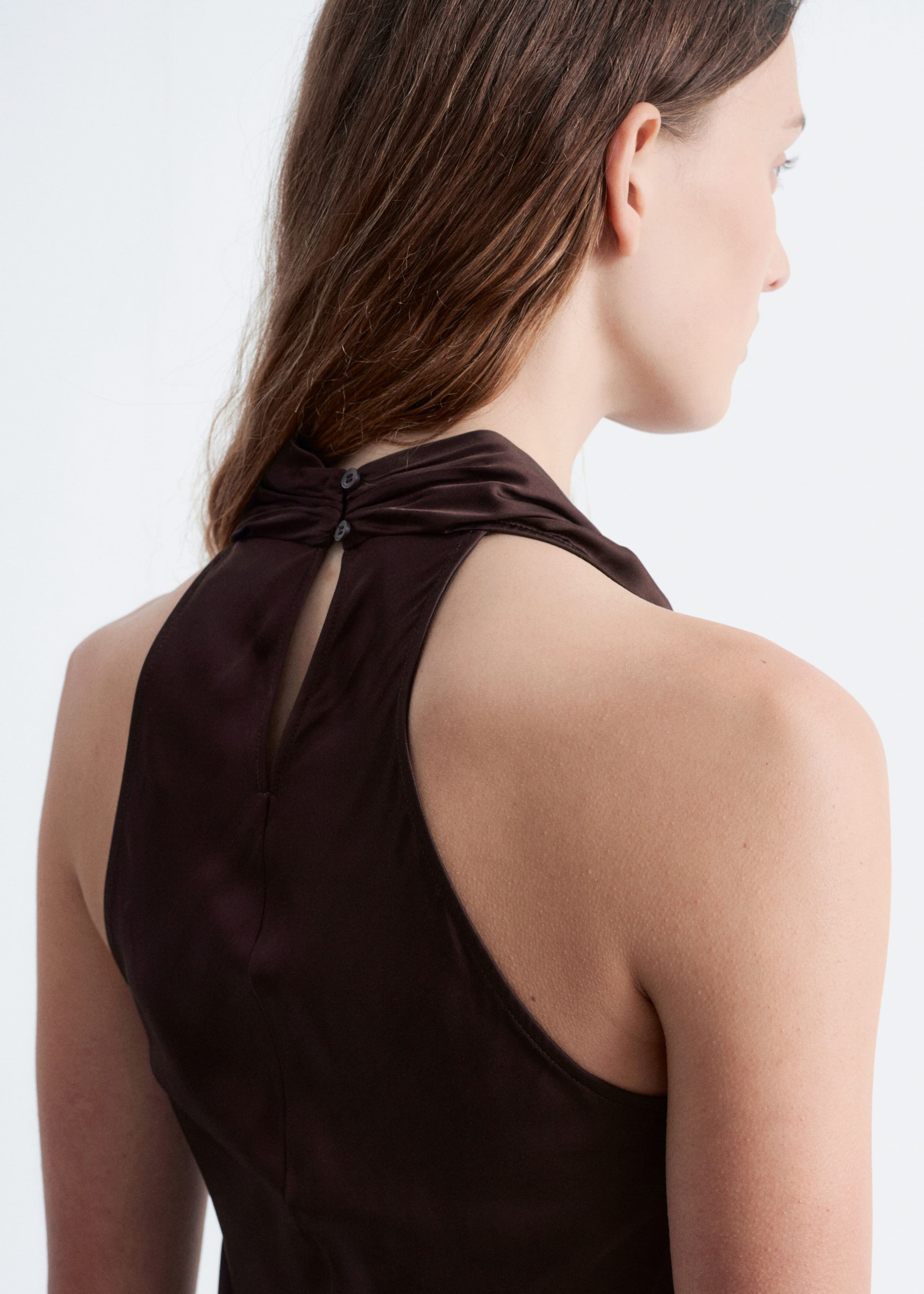 Cowl-Neck Satin Midi Dress - Dark Brown - Lookbook