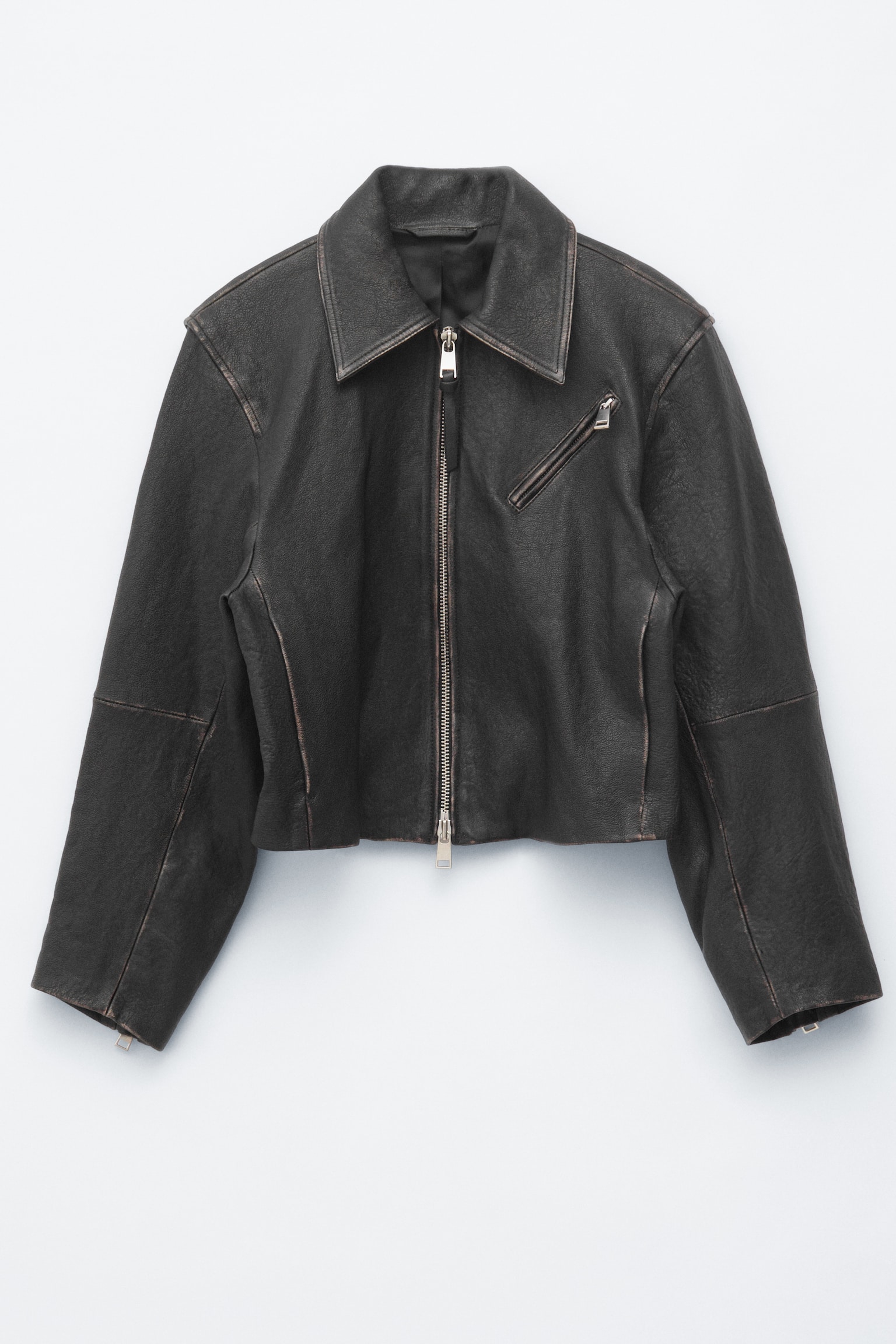 Leren bikerjack - Zwart