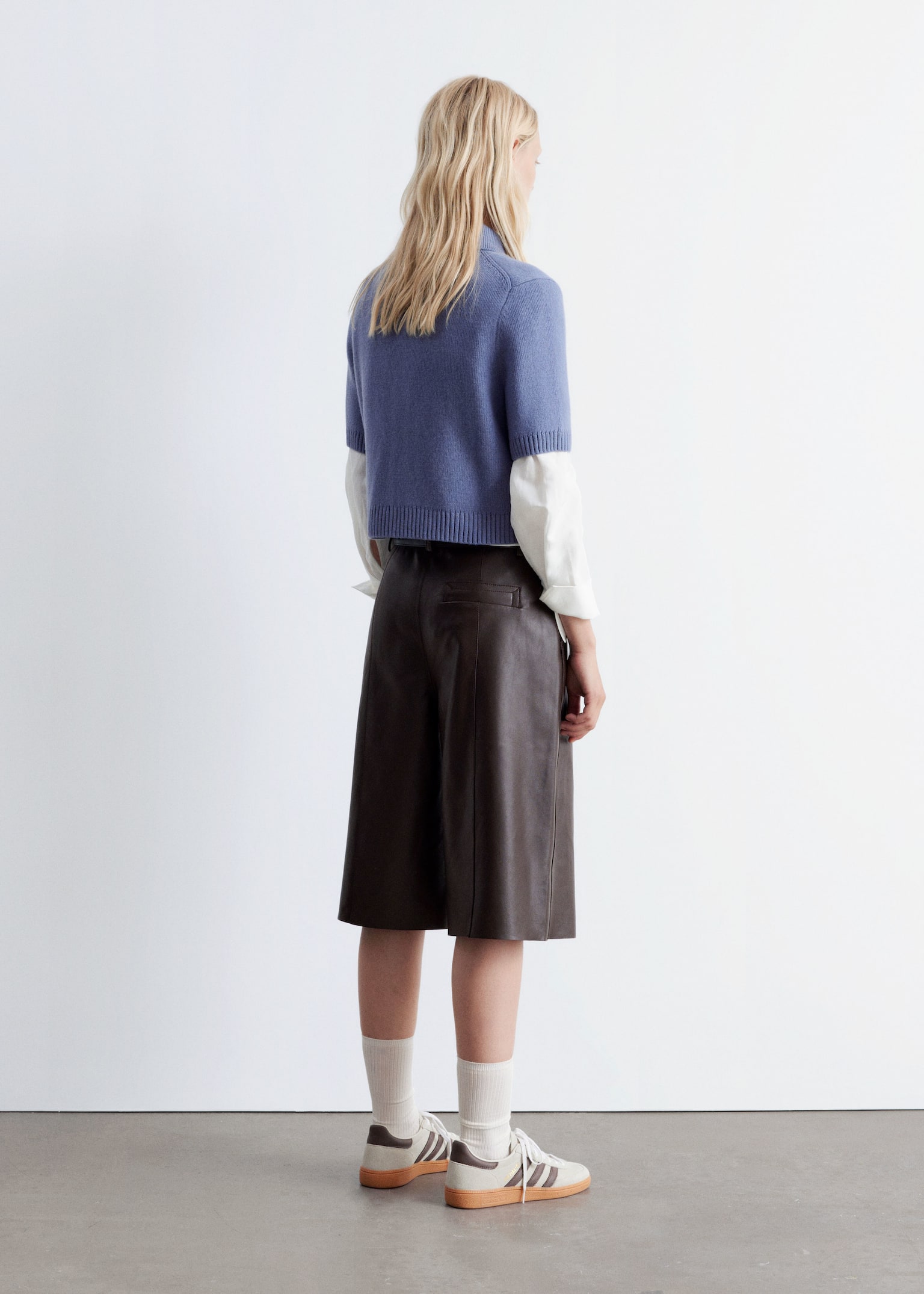 Stickad cardigan med kort ärm - Gråblå/Vit/Grå - 5