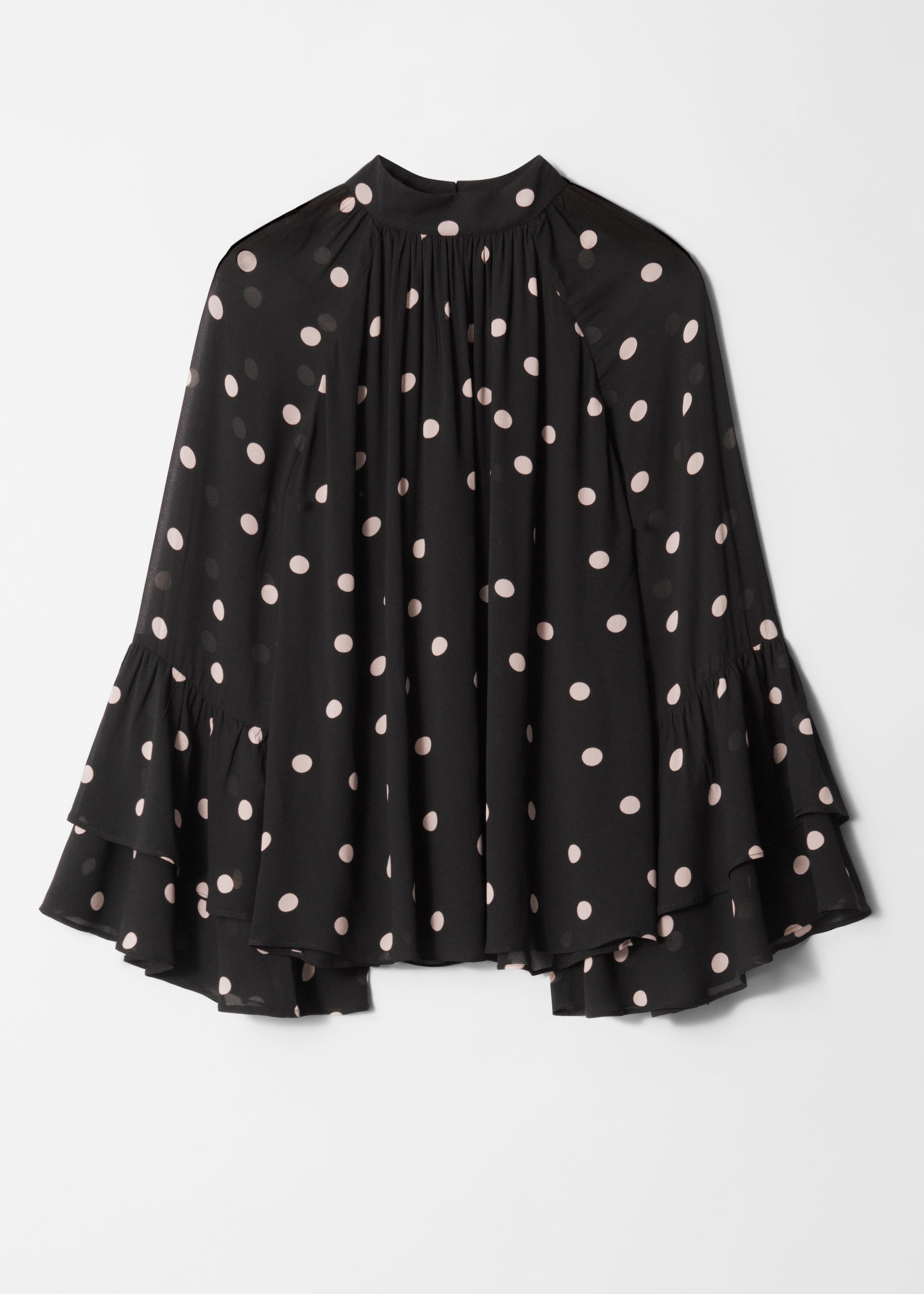 Se større billede: Flæsebluse med opretstående krave - Sort polkaprikker - DAME | H&M DK 7
