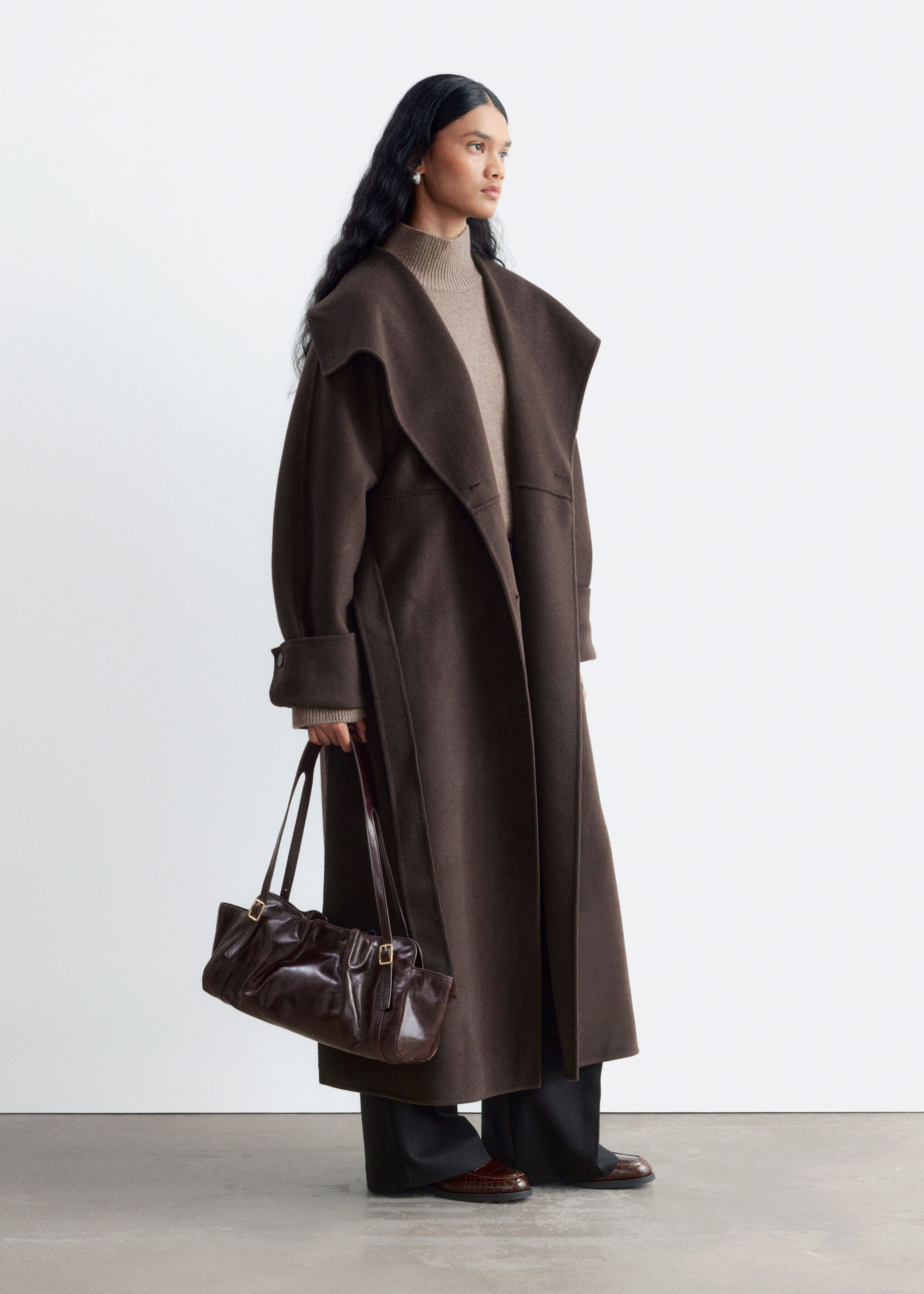 Oversized Wool Coat - Dark Brown - Lookbook