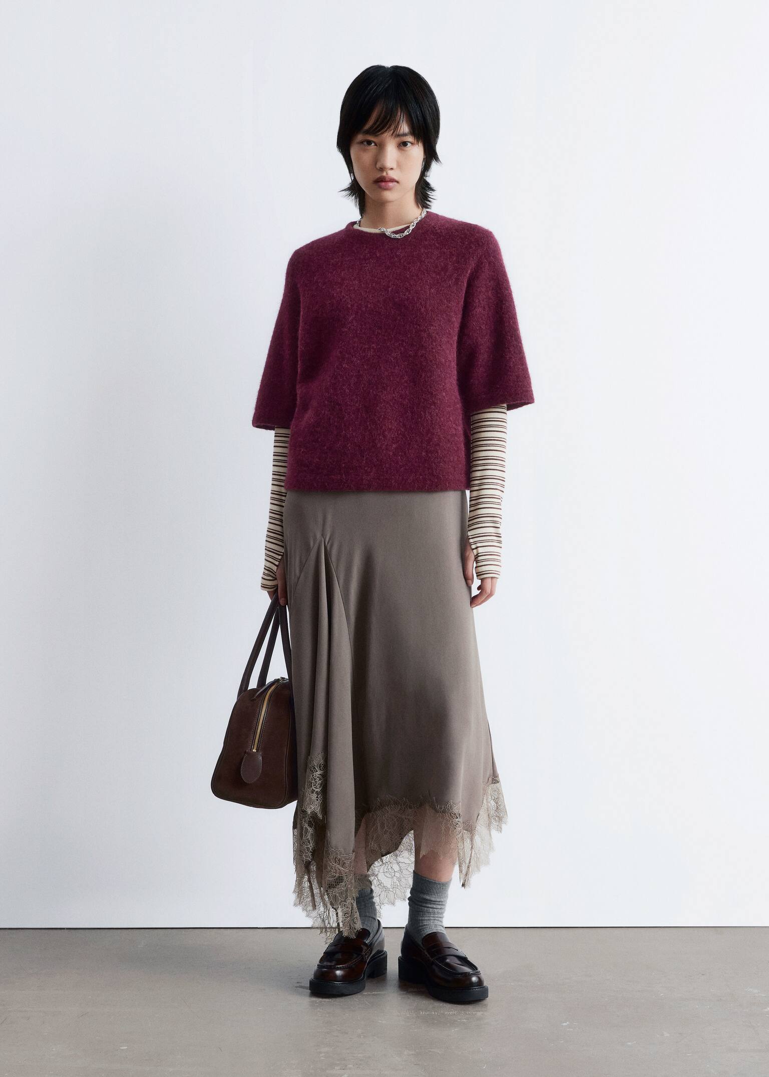 Haut en maille d’alpaga mélangé - Bordeaux/Taupe/Avoine/Gris/Rouge/Noir - 6