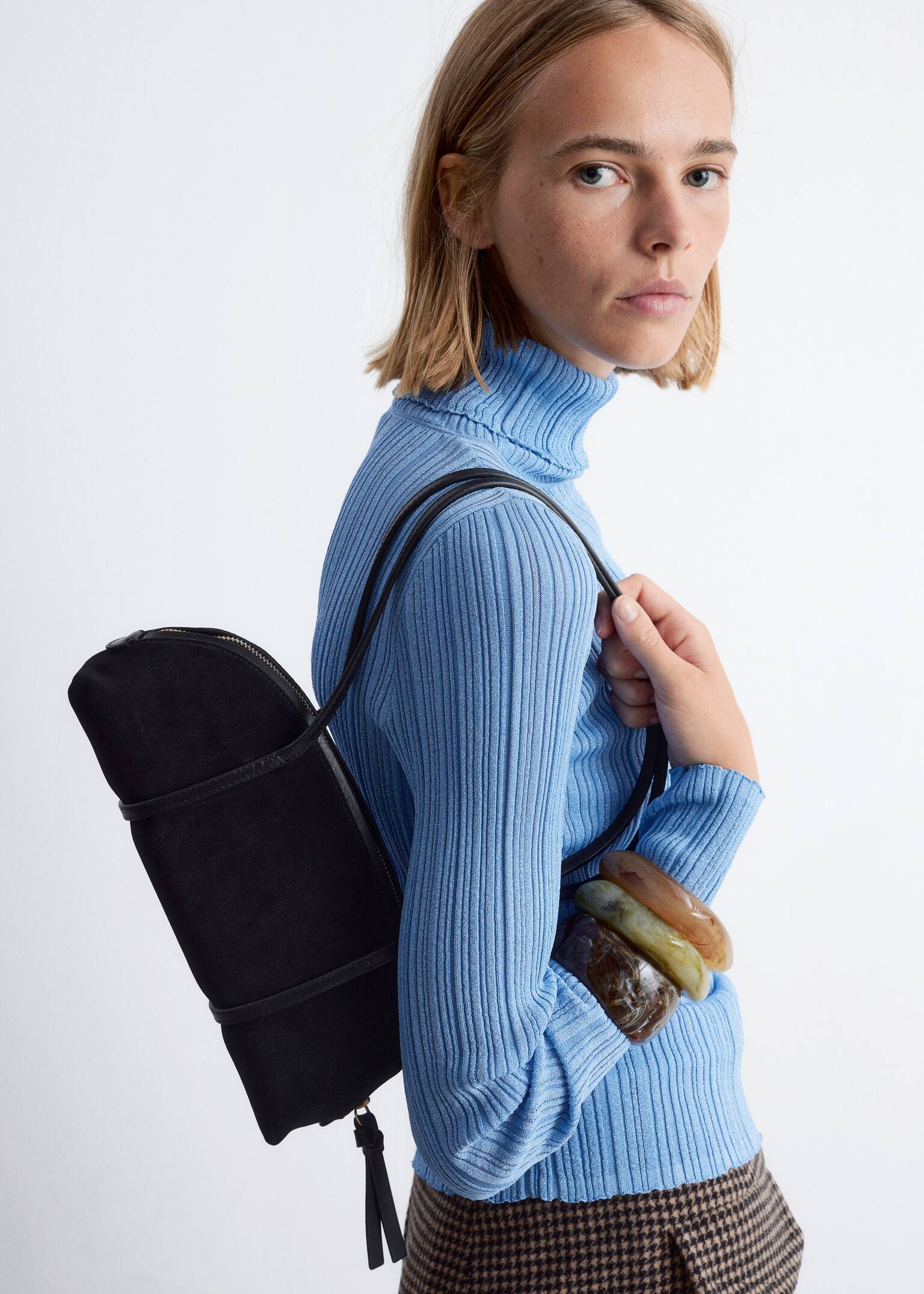 Leather Bowling Bag - Black suede/Leopard print