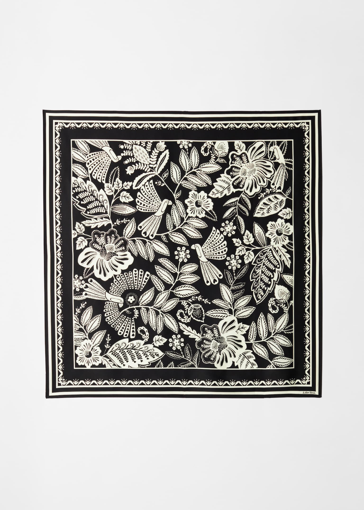 Štvorcová šatka s vtáčím motívom - Čierna/Biela/Modrá/Biela