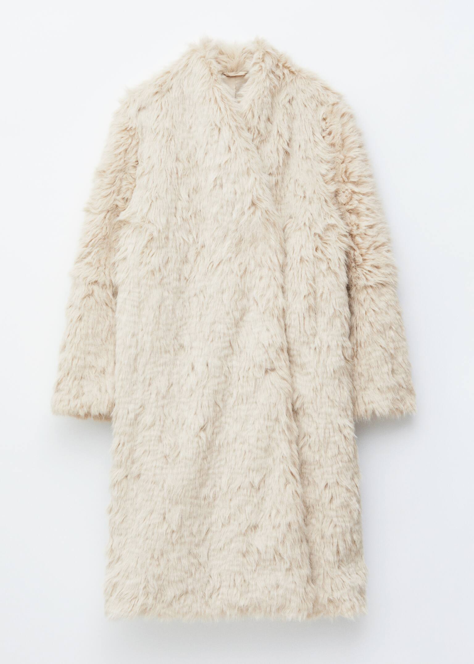 Faux Fur Midi Coat - Dusty White - 2