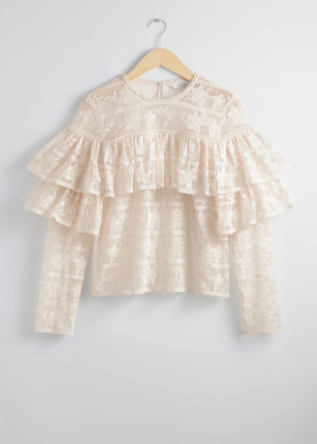 Ruffle-Trimmed Lace Blouse - White - Still Life