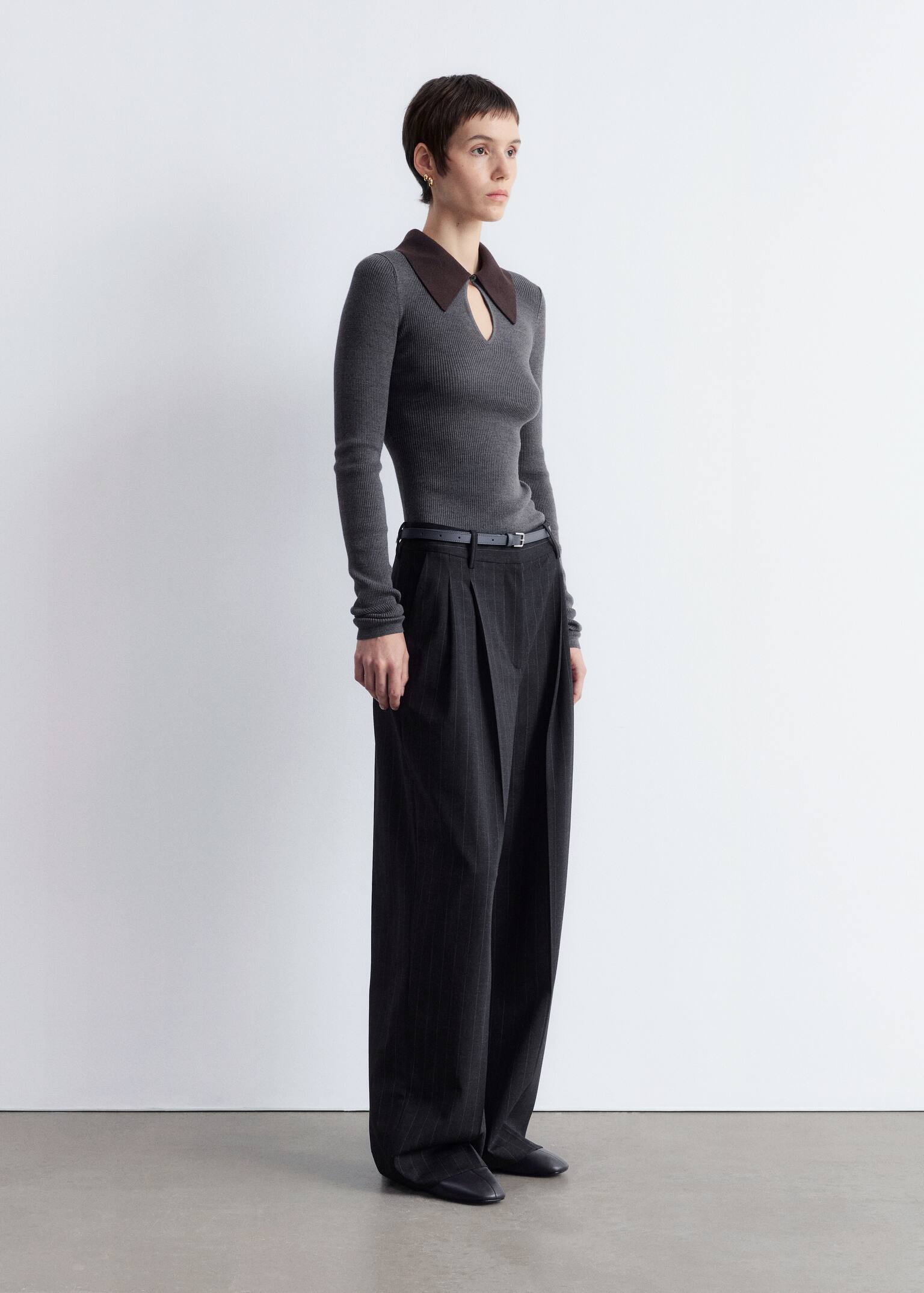 Tailored Wool Trousers - Tummanharmaa liituraita - 5