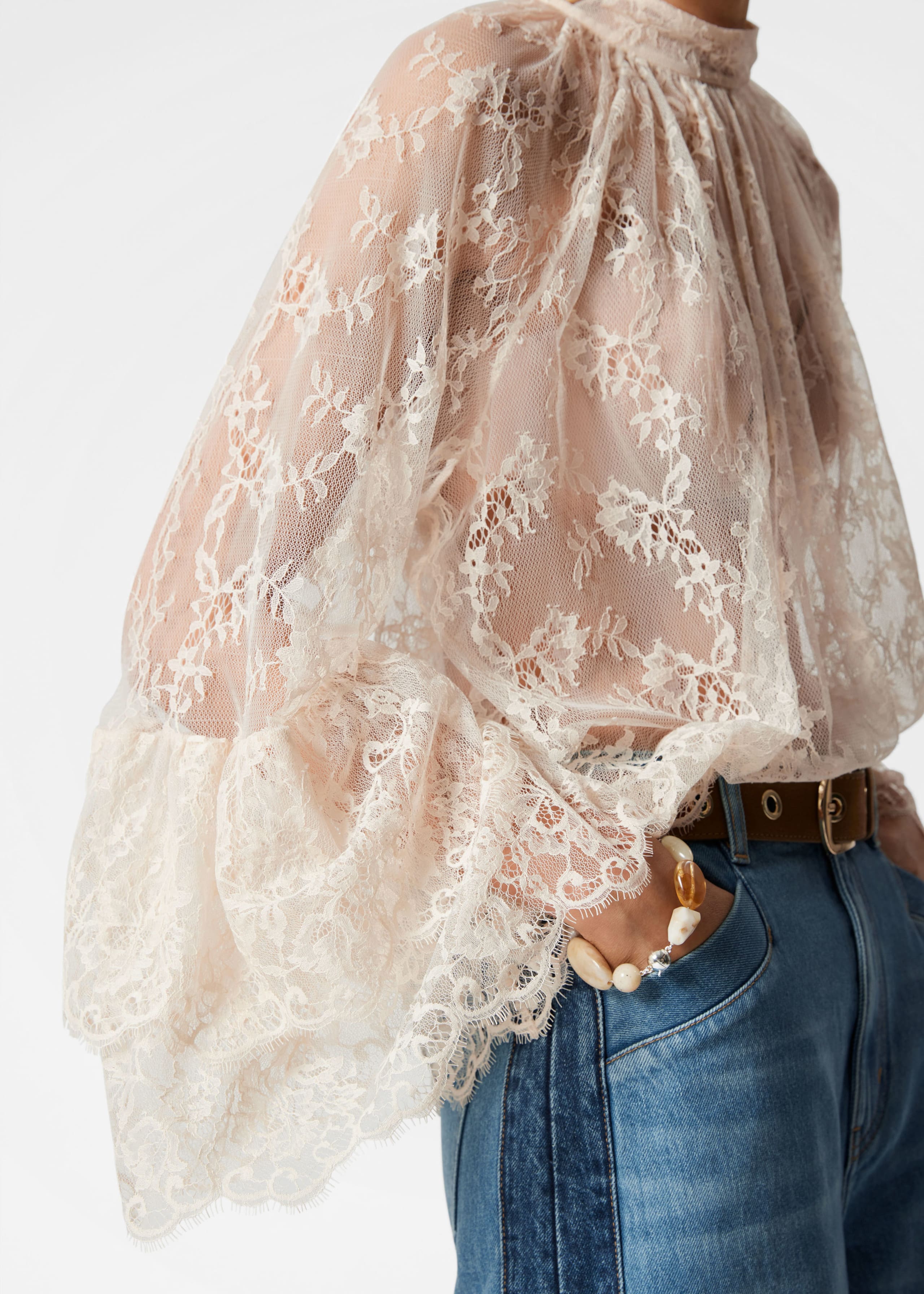 Image of Flounced Lace Blouse