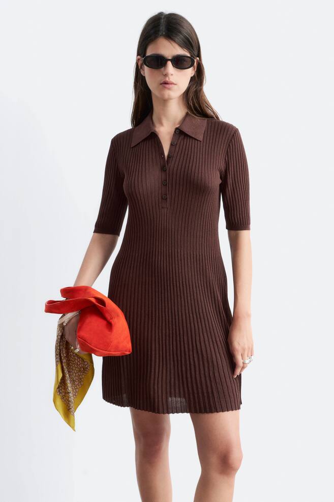 Mini abito lavorato a maglia - Marrone scuro/Verde - 5