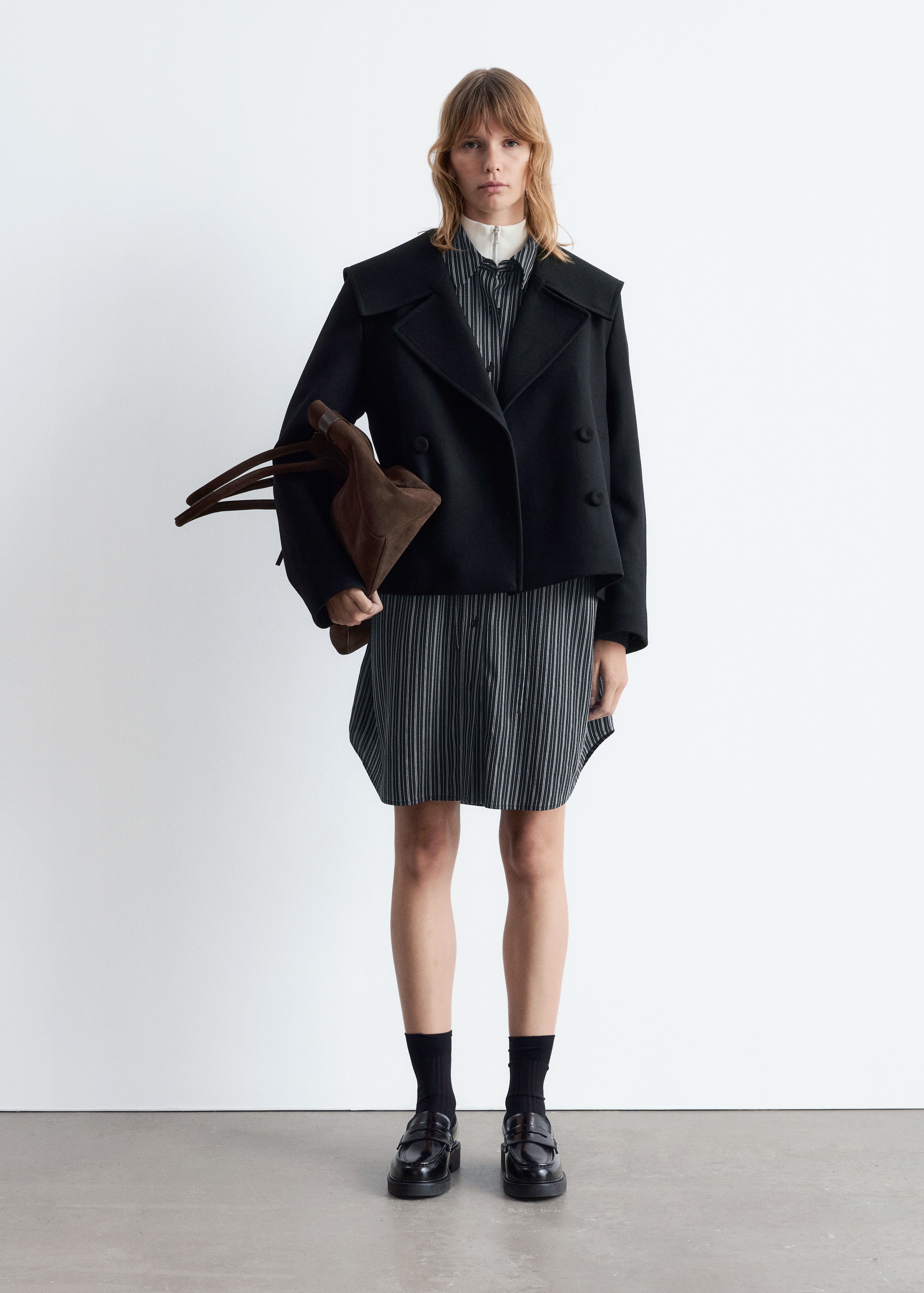 Dobbeltspent ulljakke - Svart/Lysebrun