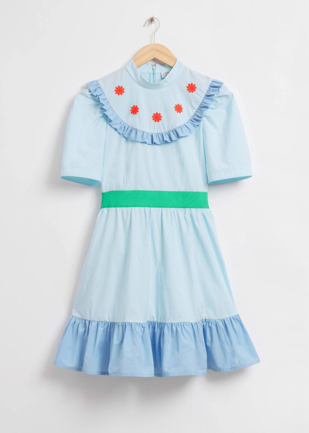 Embroidered Ruffle Mini Dress - Blue - Still Life