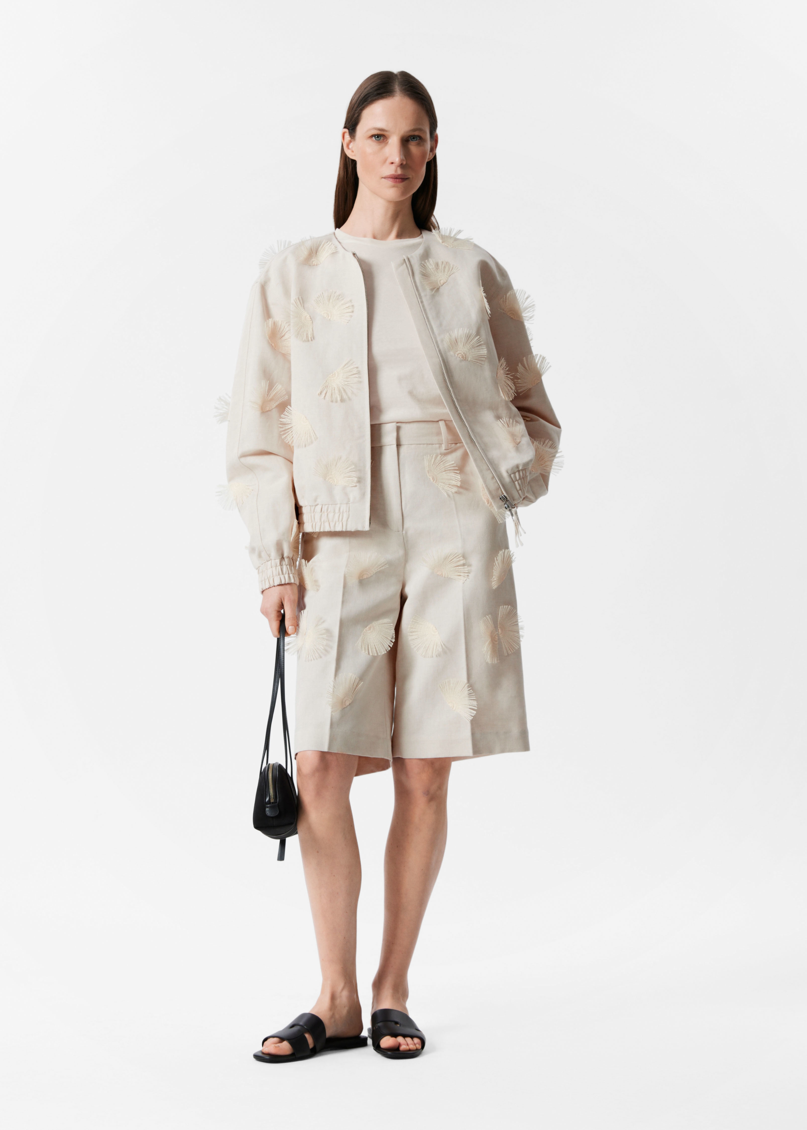 Bermudy z lněné směsi - Bílá