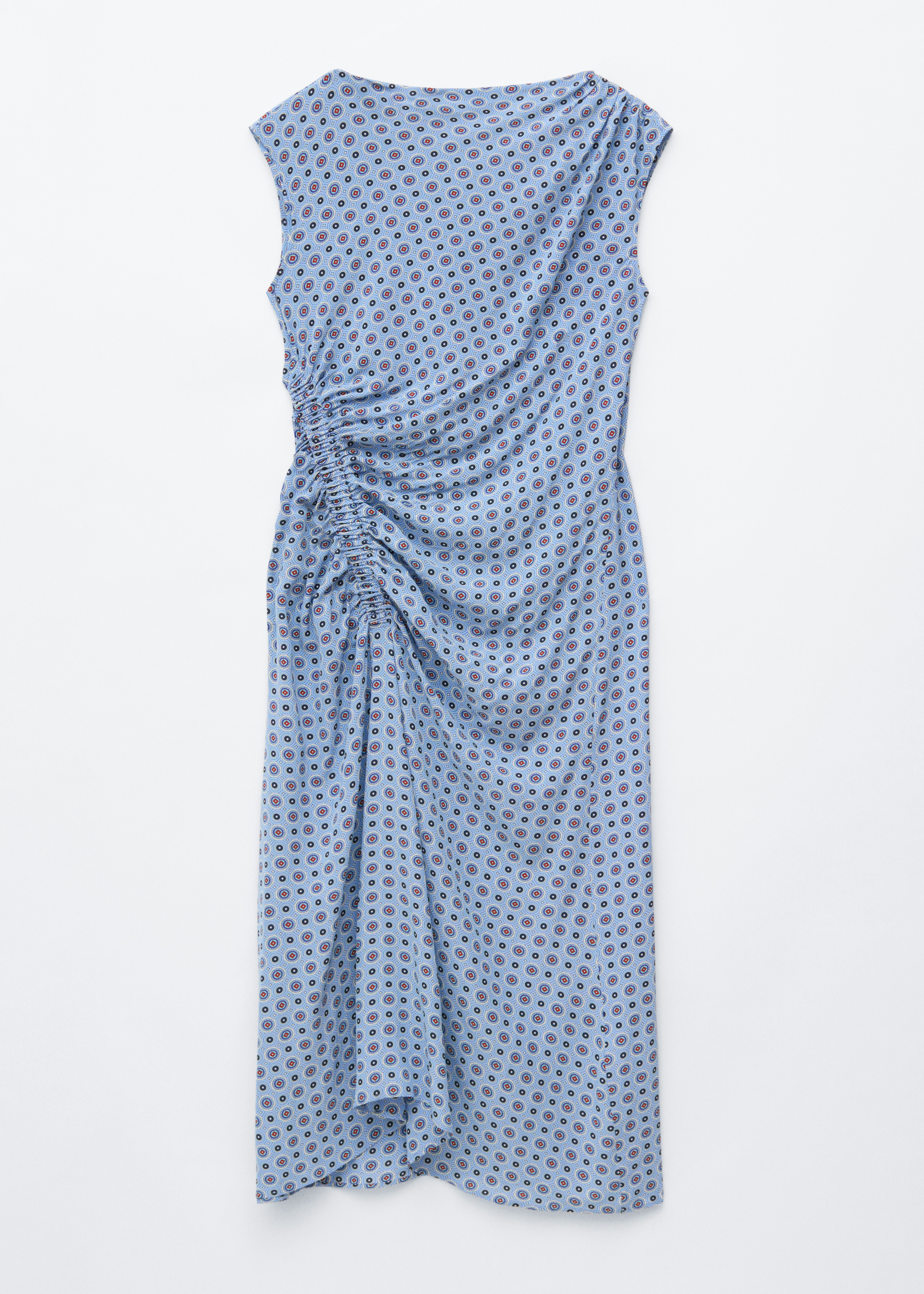 Abito midi con scollo a barchetta - Blu/Stampa/Rosso/Motivo floreale
