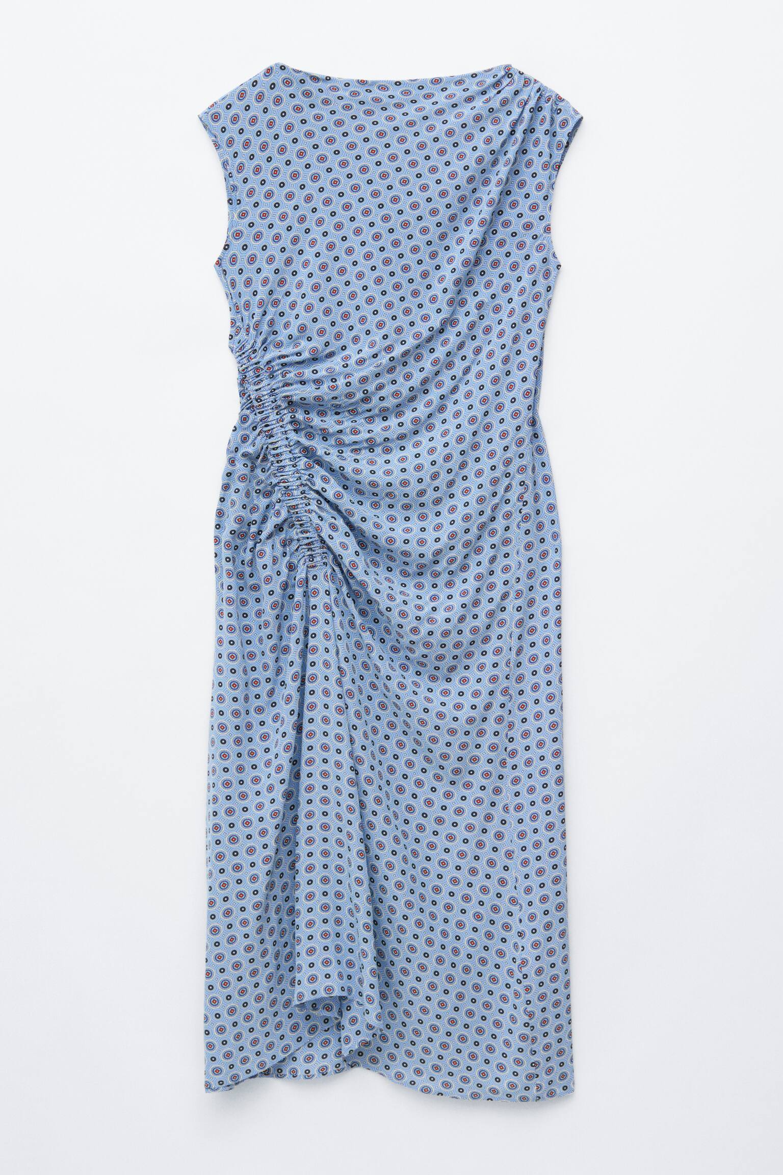 Vestido midi com decote à barco - Azul/Estampado/Vermelho/Flores - 1
