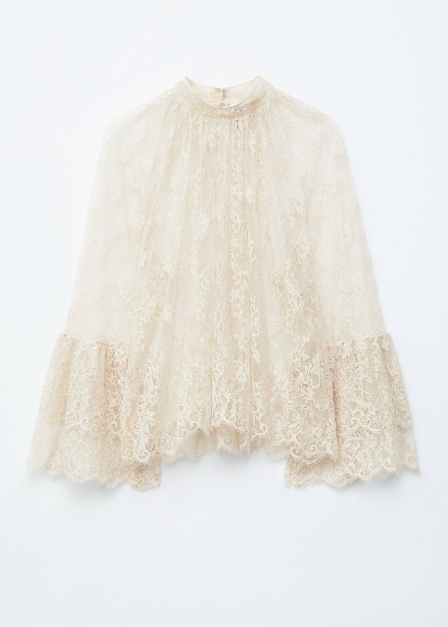 Blouse en dentelle volantée - Couleur crème/Marron foncé - 2