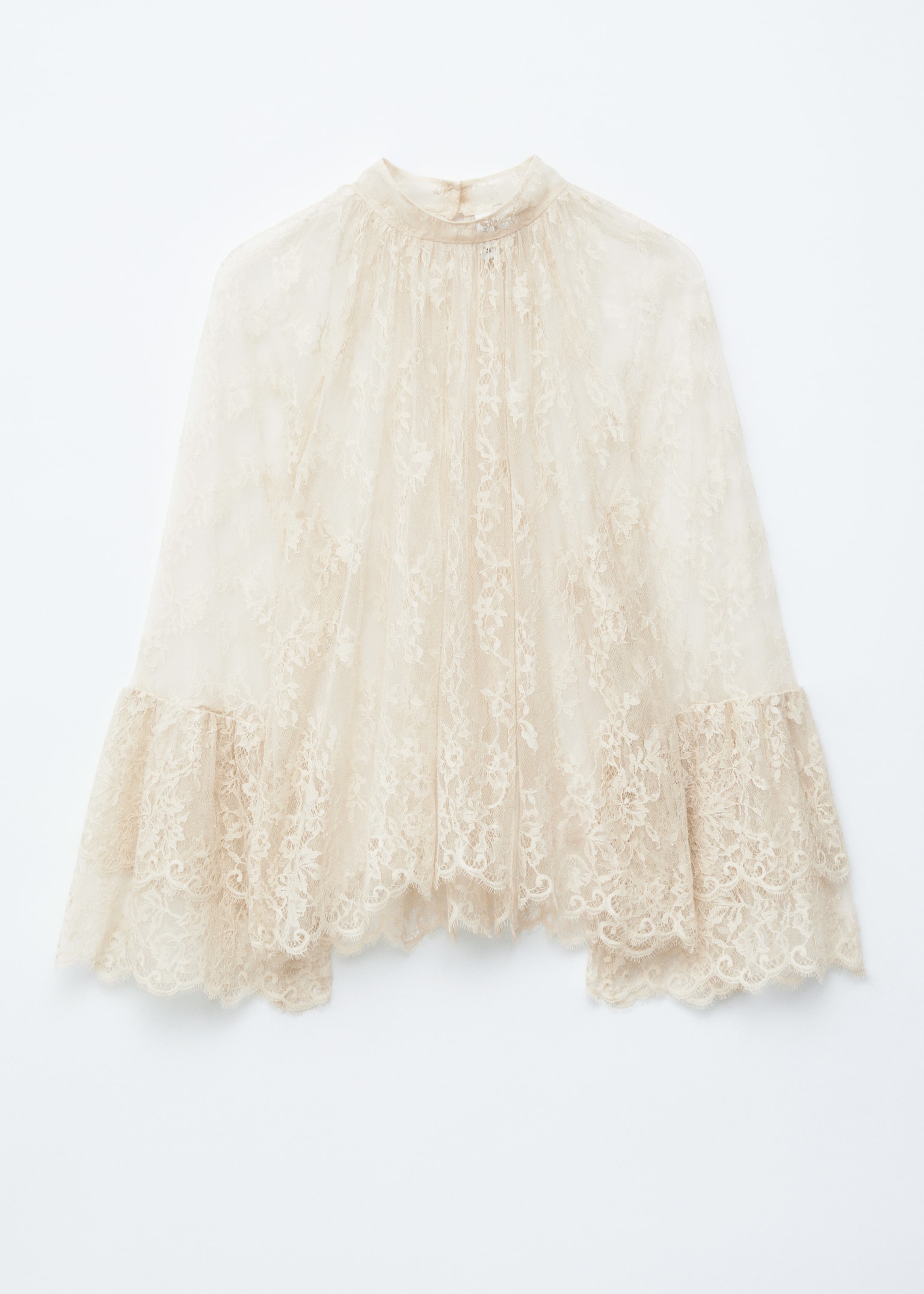 Blouse en dentelle volantée - Couleur crème/Marron foncé - 2