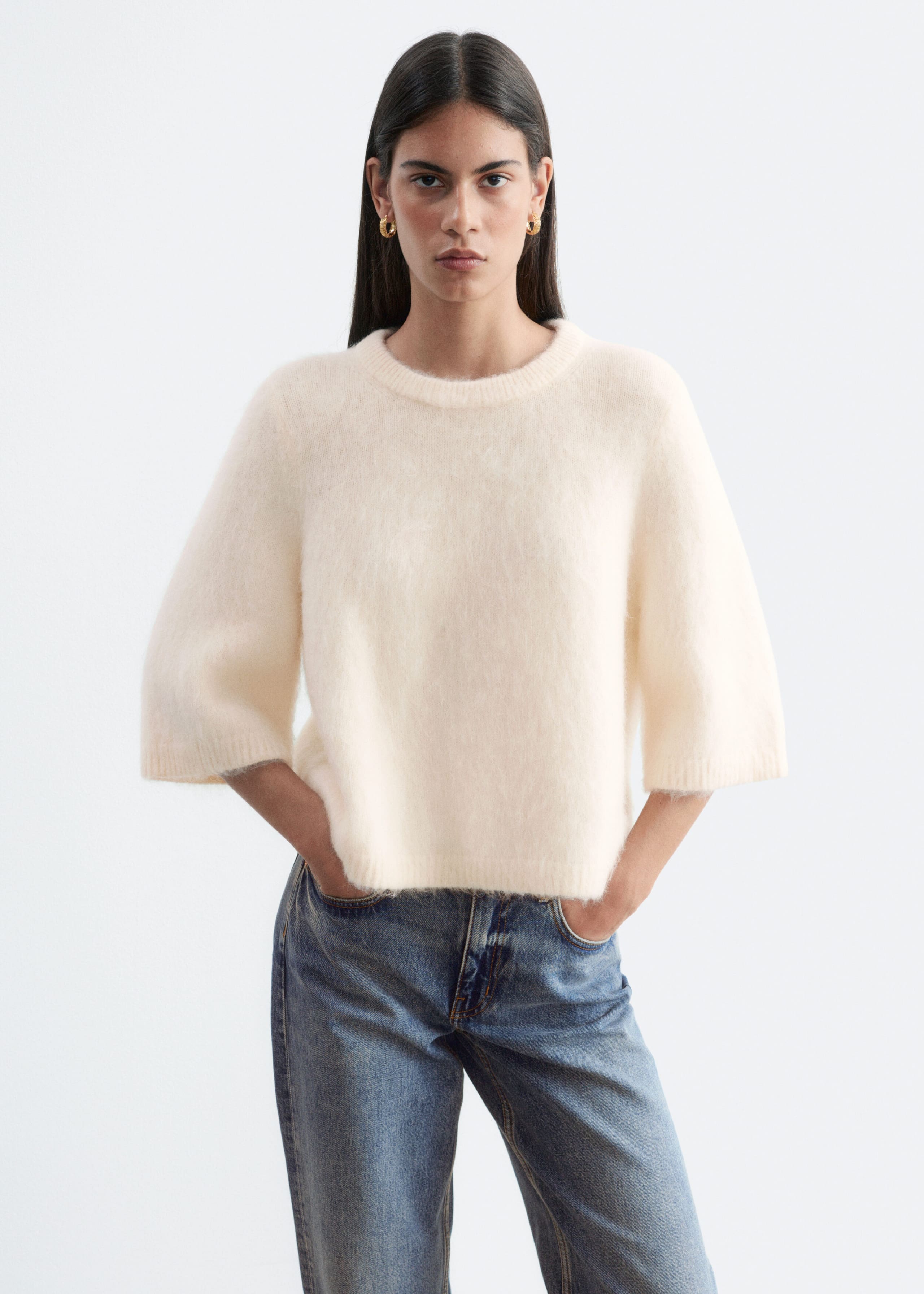 Mohair-Blend Knitted T-shirt - Cream - Lookbook