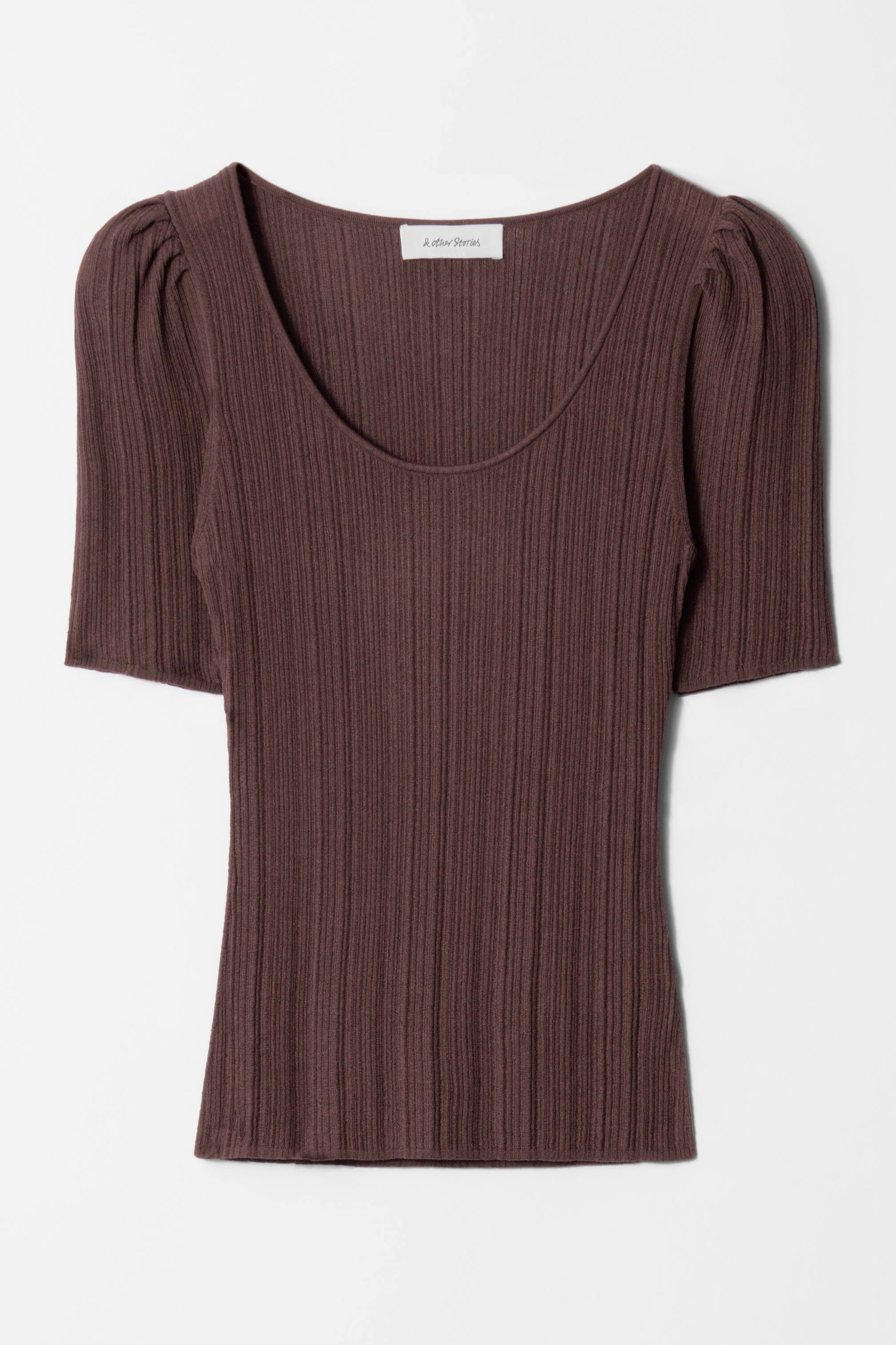 Visa större bild:  Rib-Knit Top - Mörkbrun - DAM | H&M FI 1